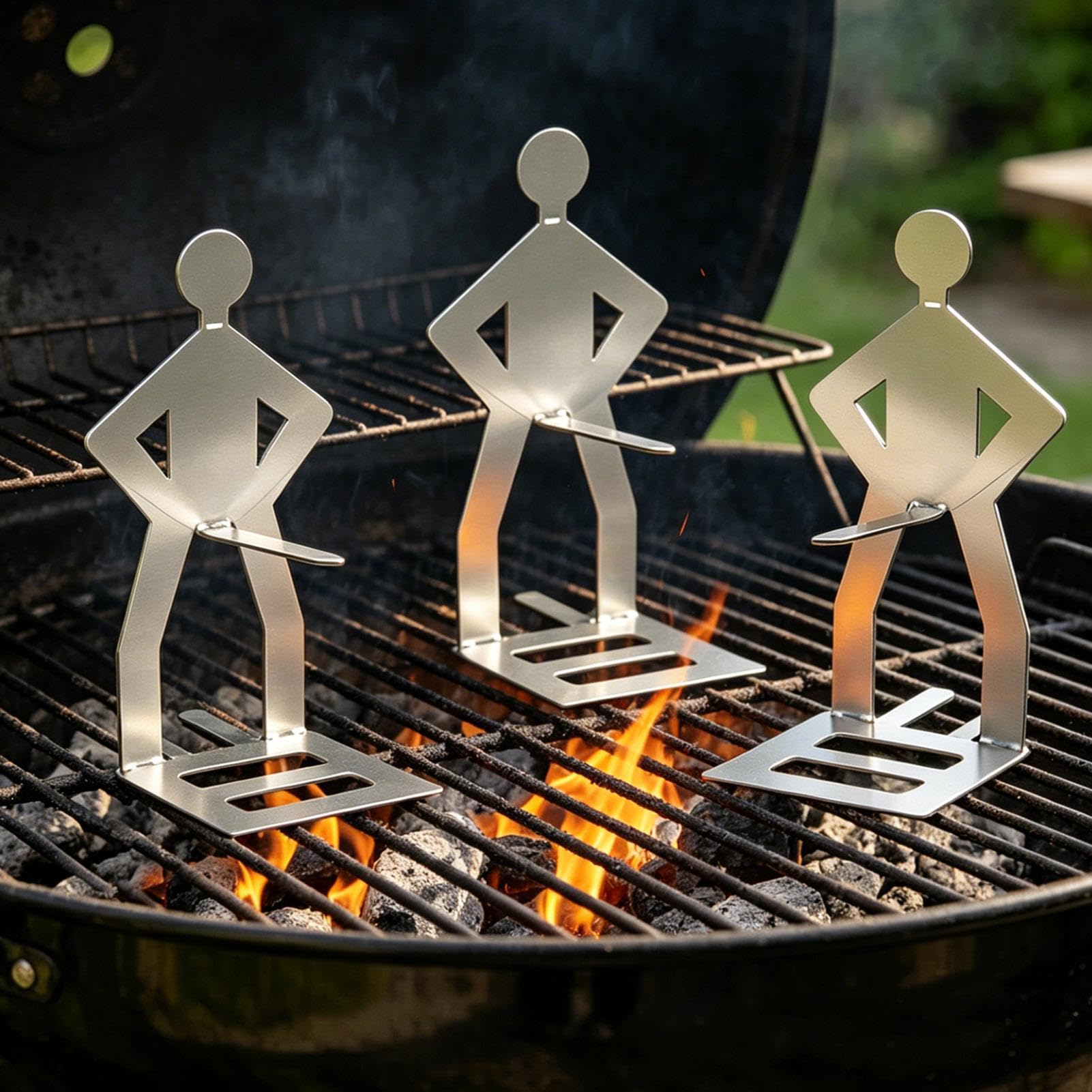 Generisch Zabawny grill do kiełbasy z kulinarnym facetem, szaszłyki ze stali nierdzewnej, nowatorskie uchwyty na hot dogi, humorystyczny zestaw do pieczenia na rożnie, artystyczna estetyka z