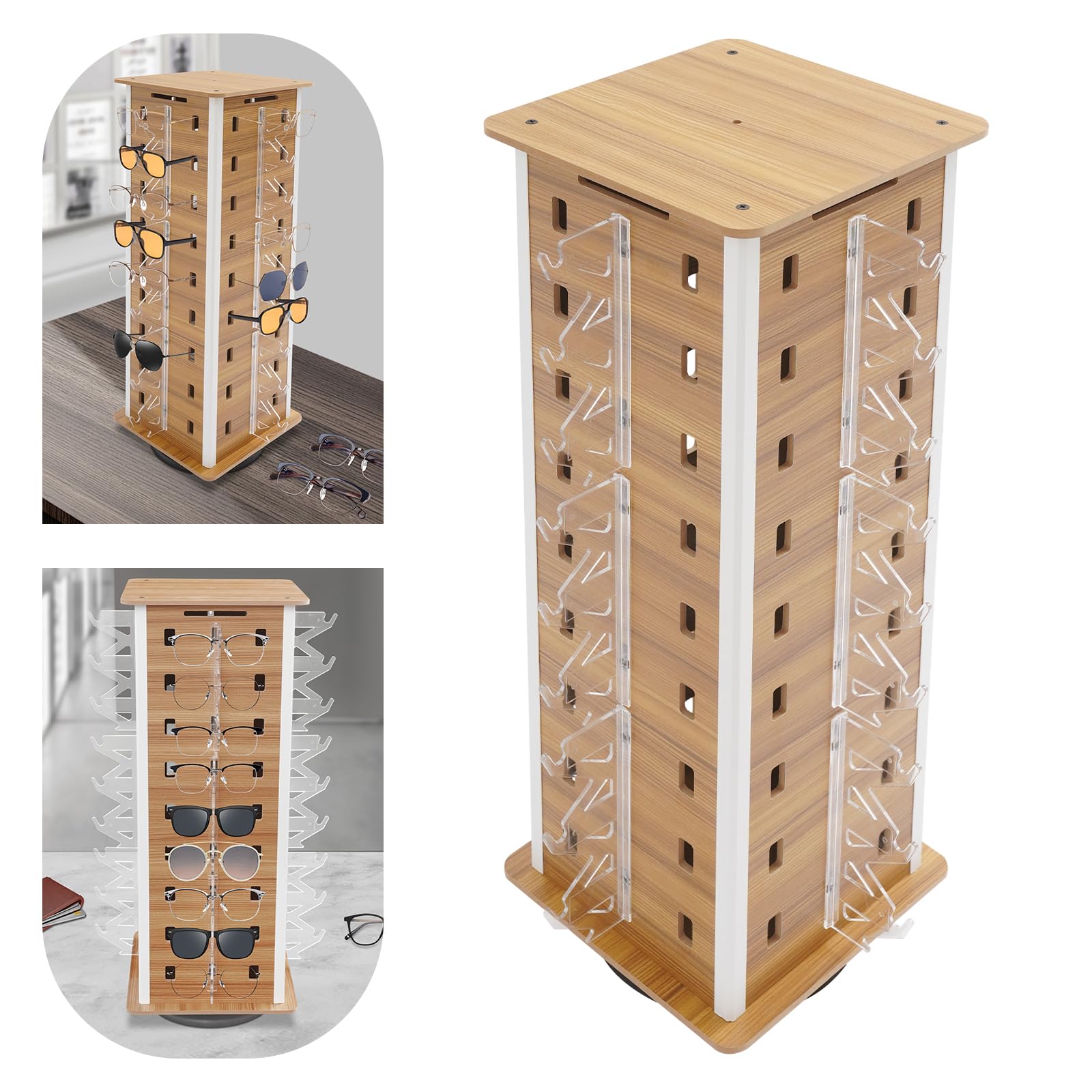 Display Rack Support de lunettes de soleil rotatif à 360° pour 36 paires de verres, support de présentation, porte-lunettes, présentoir moderne pour opticiens et boutiques