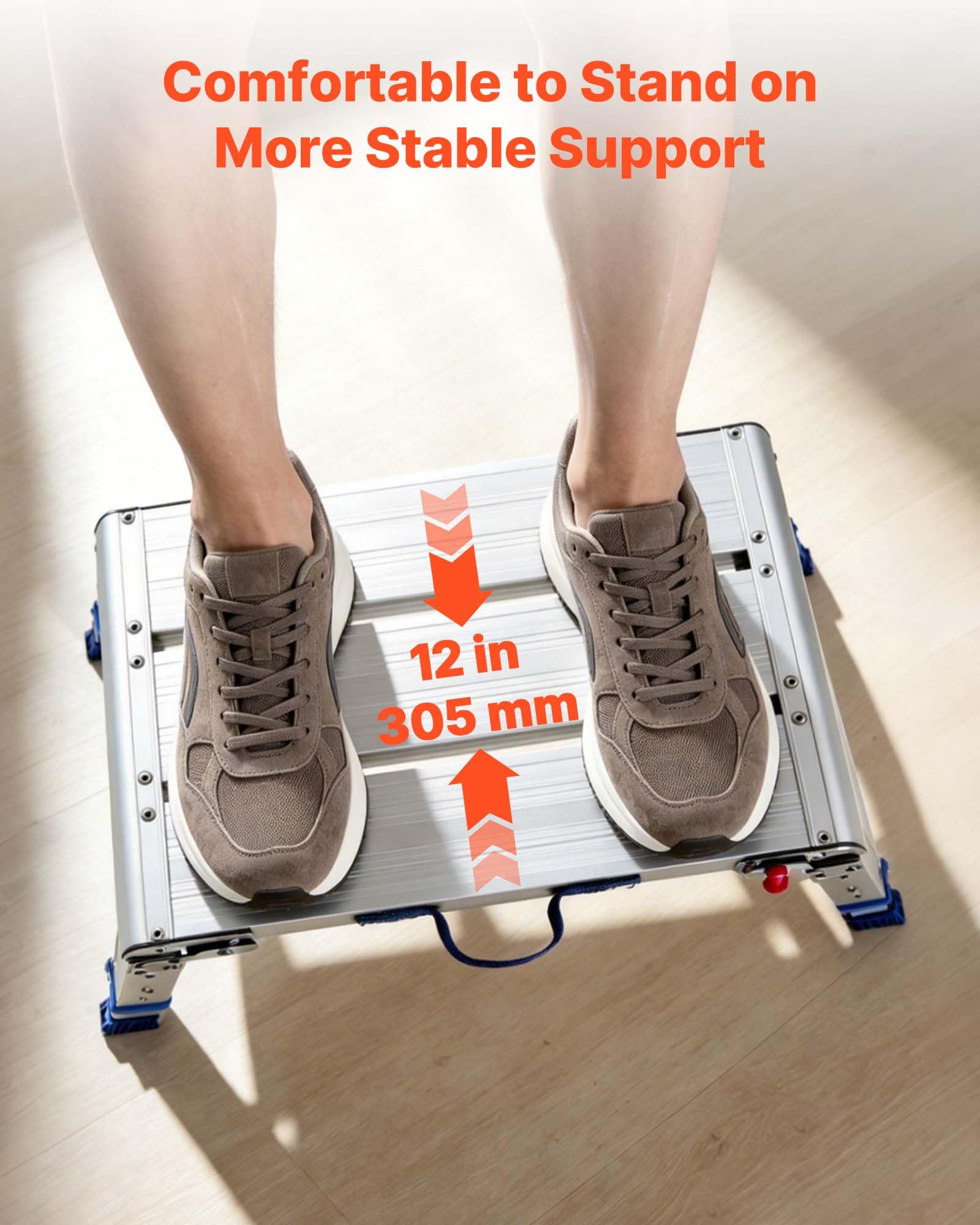 VEVOR Plataforma Plegable de Trabajo, Altura Ajustable de 305 ​​a 406 mm, Capacidad de 226,8 kg, Escalera-Taburete de Aluminio Portátil, Plegable, Antideslizante para Pintura, Mantenimiento y Hogar