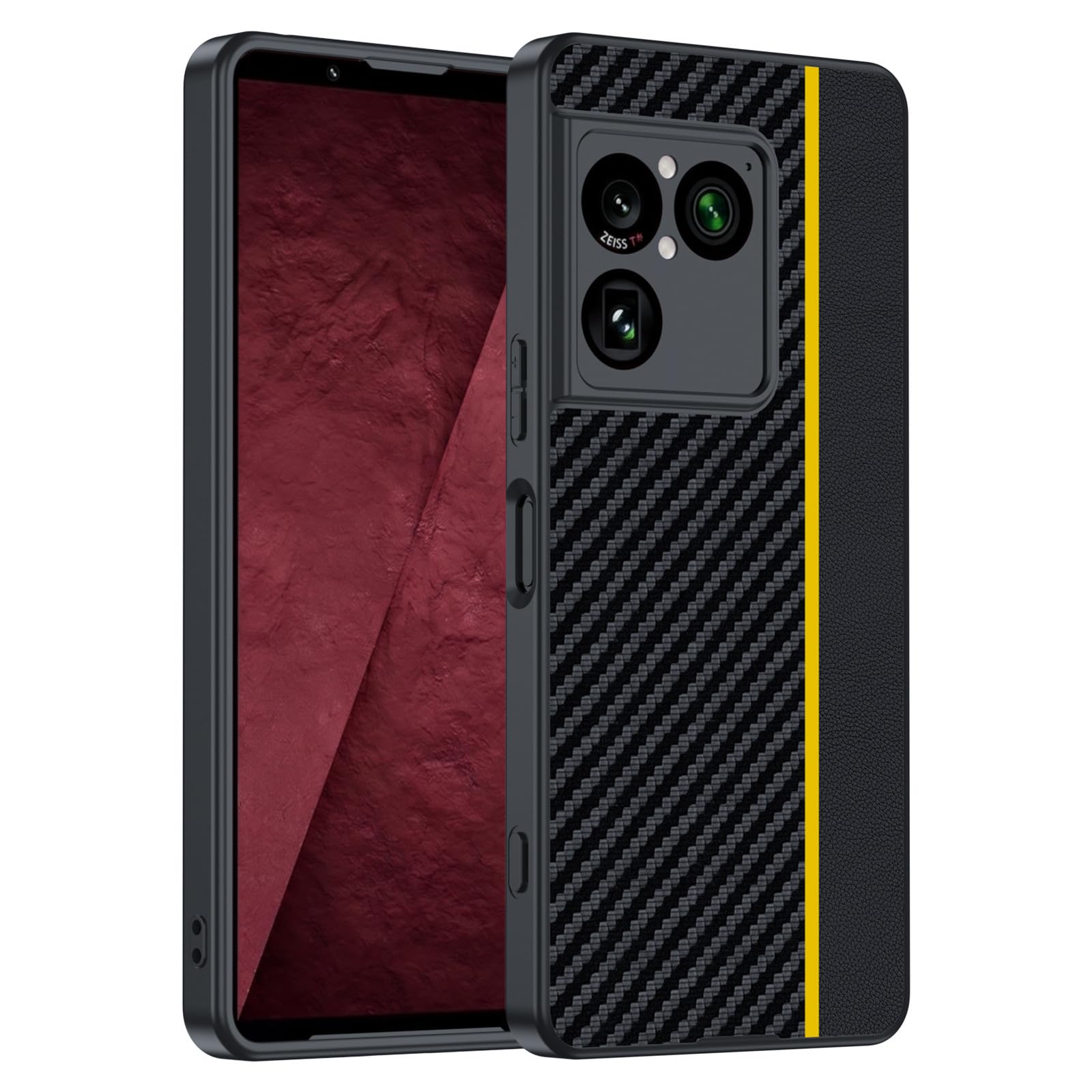 FDUJINH Leather Case for Sony Xperia 1 VIII, Carbon Fiber Texture Anti-Fingerprint Cover Slim Fit Shockproof Minimalist Shell