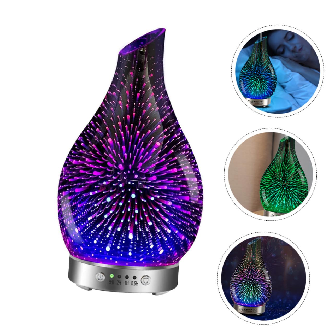 Difusor de Aceites Esenciales de Vidrio Púrpura 3D, 1 L | Abs y Pp, Tecnología de Reducción de Ruido, para Salas de Reunión y Spa