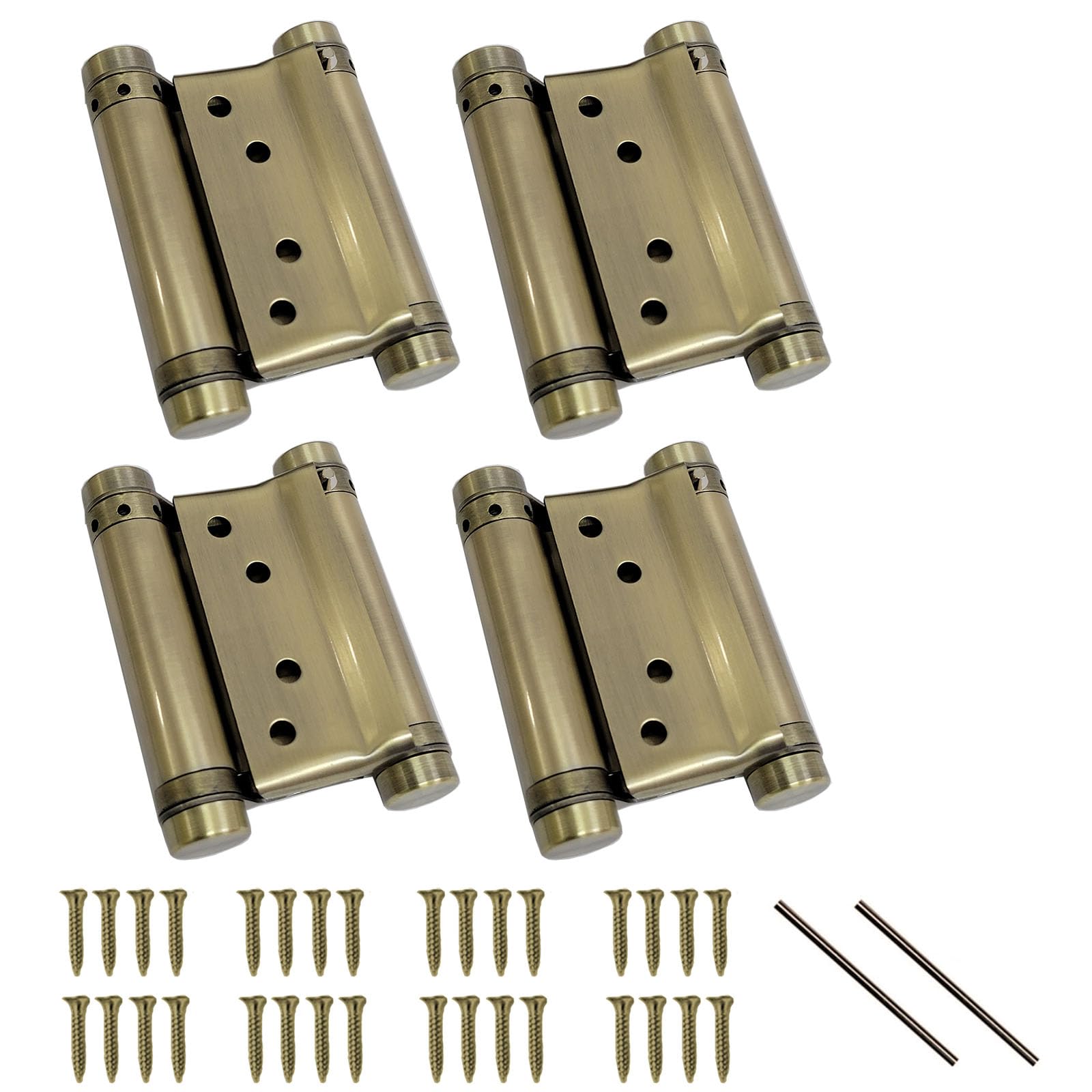 2 Pairs (4Pcs) 3inch Double Action Spring Hinge Stainless Steel Cafe Saloon Door Swing Self Closing Ancient Bronze with Screws