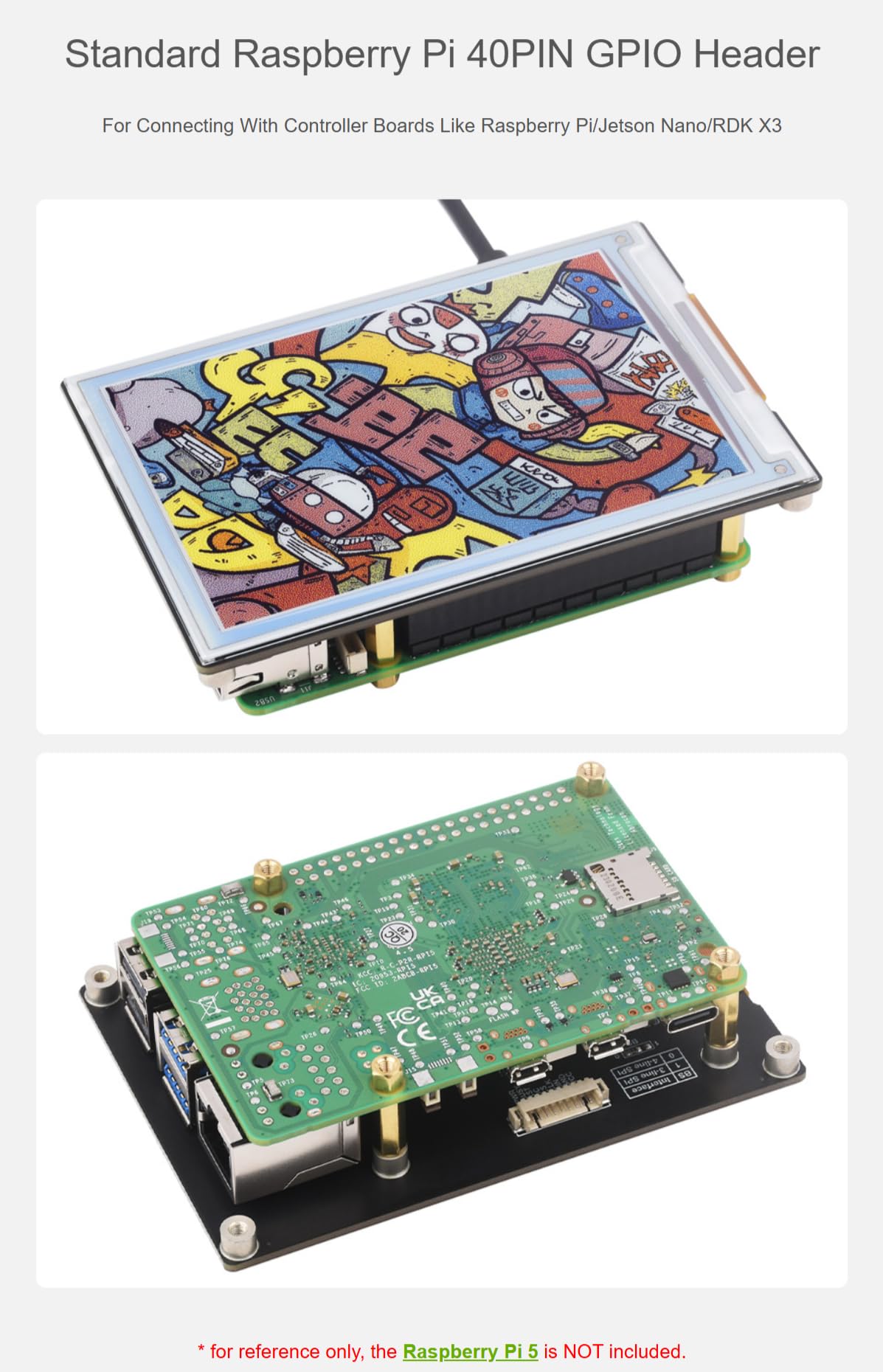 TUOPUONE E-Paper Spectra 6 (E6) de 4 pulgadas, pantalla de papel electrónico a todo color, 600 × 400 píxeles, comunicación SPI con HAT+ pantalla estándar de tinta electrónica