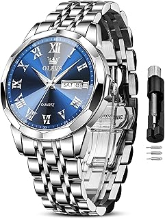 OLEVS Mens Silver Watches Luxury Waterproof Silver Watch for Men Analog Quartz Stainless Steel Men's Dress Watches Classic Casual Wrist Watch Large Face with Date Relojes para Hombres