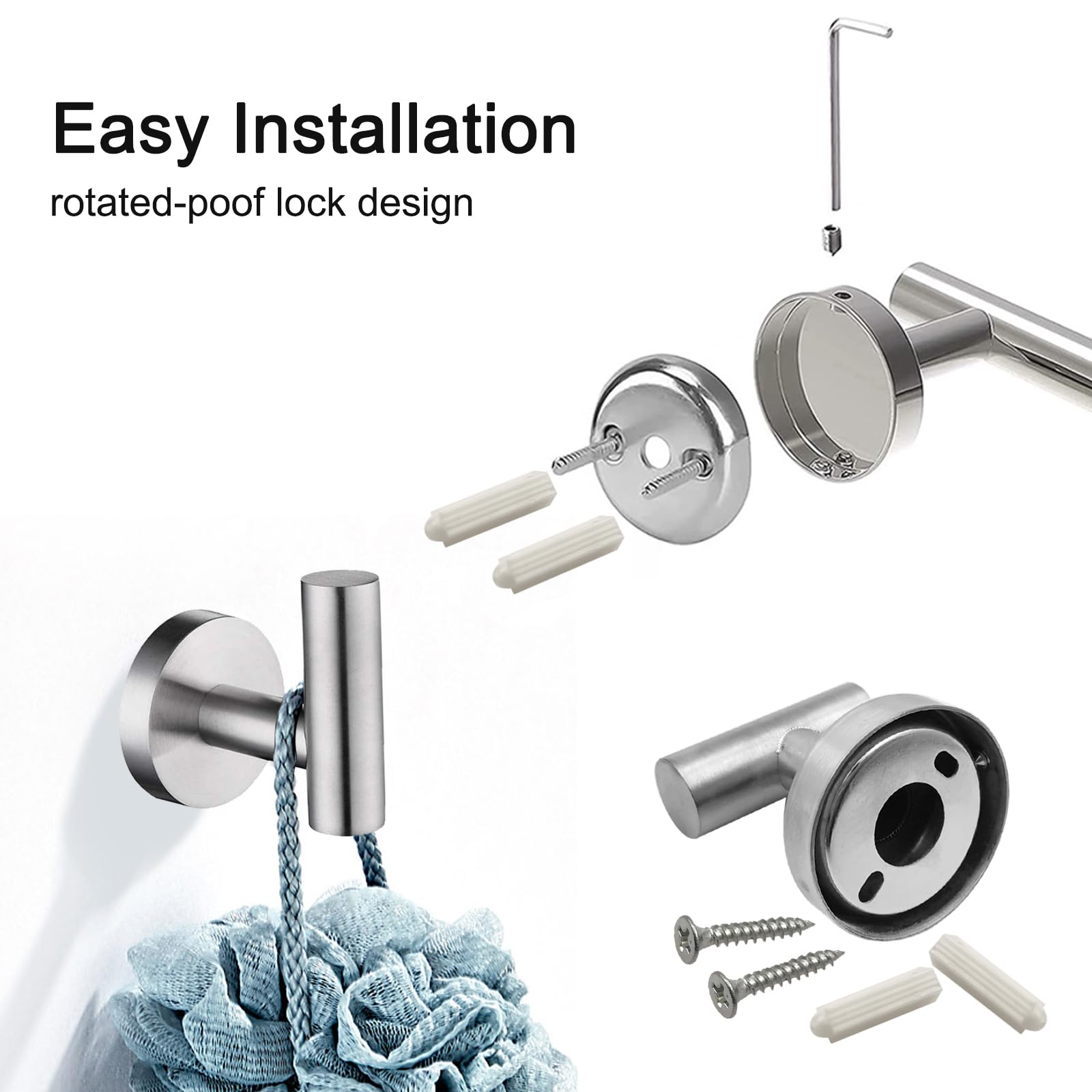 Juego de 7 piezas de accesorios de baño, de acero inoxidable de níquel cepillado, montaje en pared, incluye barra de toalla de 16 pulgadas, soporte para papel higiénico, anillo para toallas, 4 ganchos 6