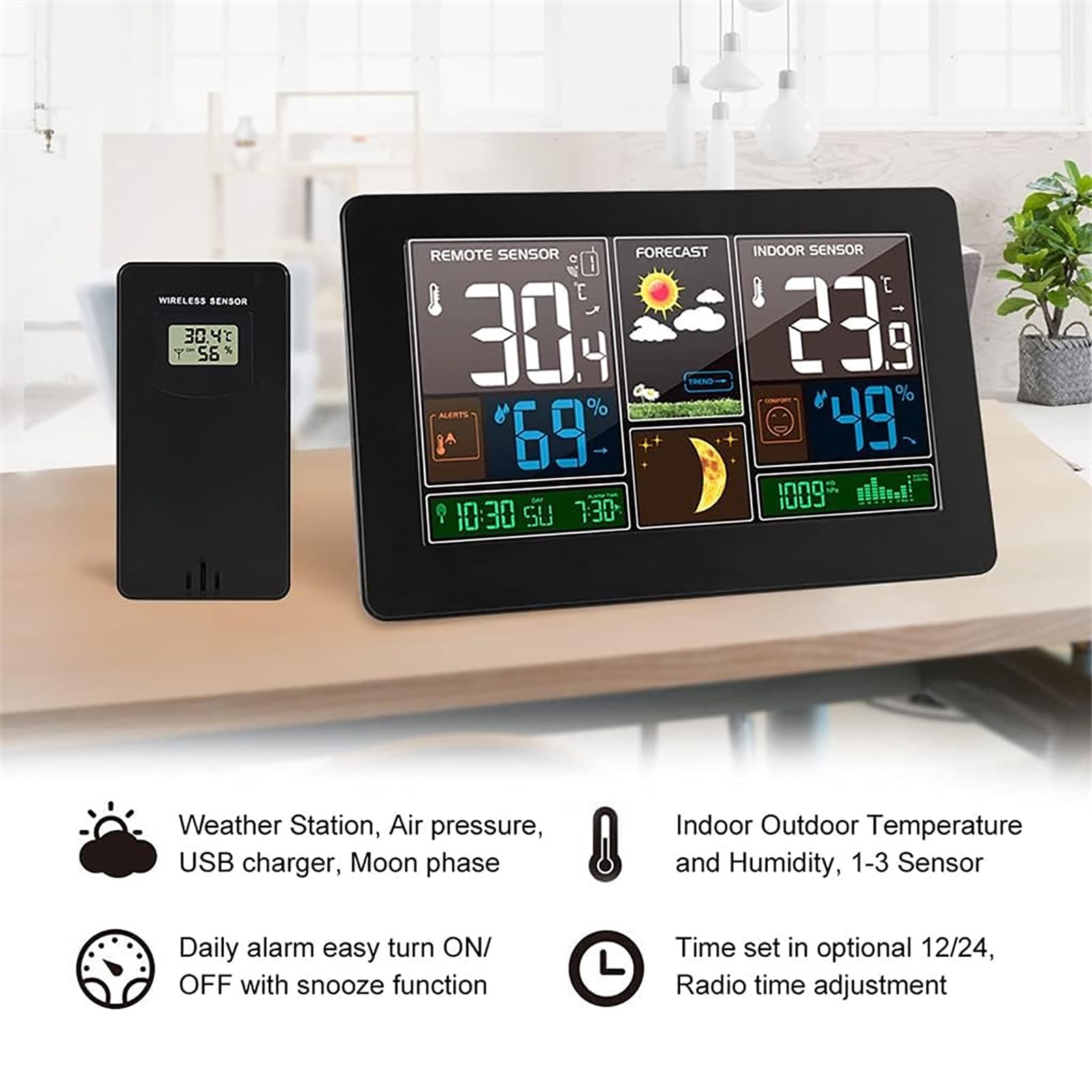 TsoLay Sensore di Temperatura E umidità, Stazione Meteorologica Termometro Interno Ed Esterno, Misuratore Elettronico di Temperatura E umidità, Retroilluminazione, per Casa, Camera da Letto, Ufficio