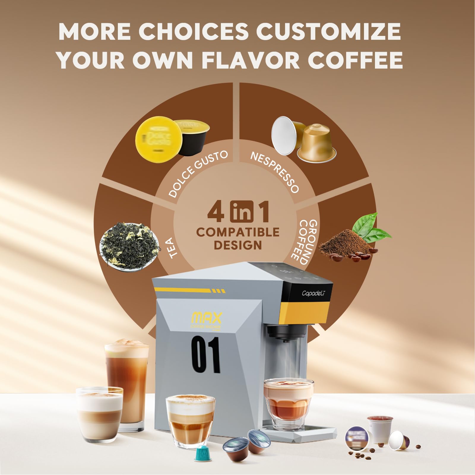 Macchina da caffè espresso multifunzione 4 in 1, 19 bar, per NES-presso Original/lor/Dolce Gusto/Capsule di caffè macinato, piccola macchina da caffè automatica a capsula (grigia)