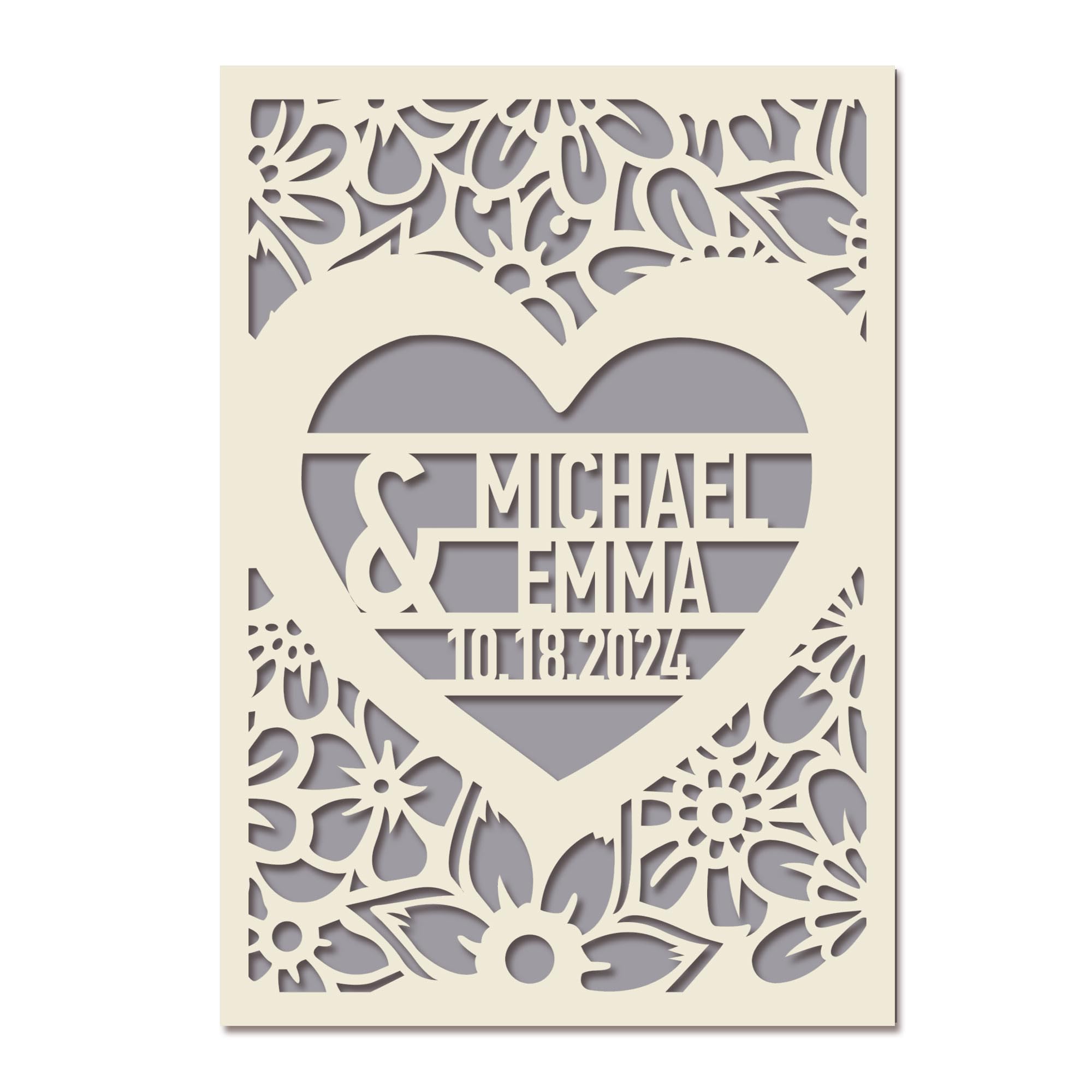 EDSG Personalized Wedding Card Gift Anniversary Card Mr and Mrs Gifts Laser Paper Cut Wedding Cards for Bride and Groom Wedding Anniversary Card for