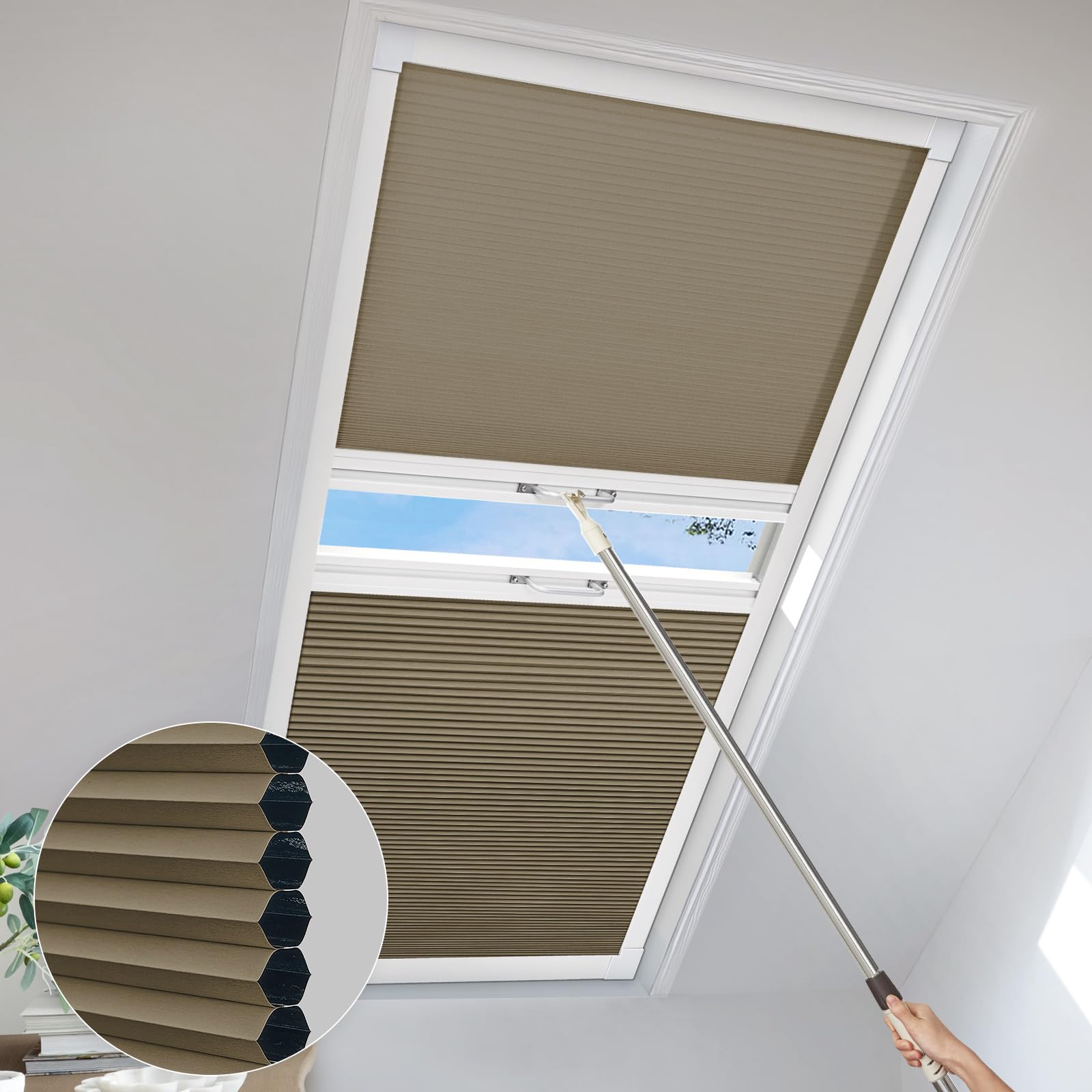Skylight Cellular Blinds Blackout Honeycomb Blinds for Roof Inclined Windows Light Filtering Brown & Blackout BrownCustom Sizes