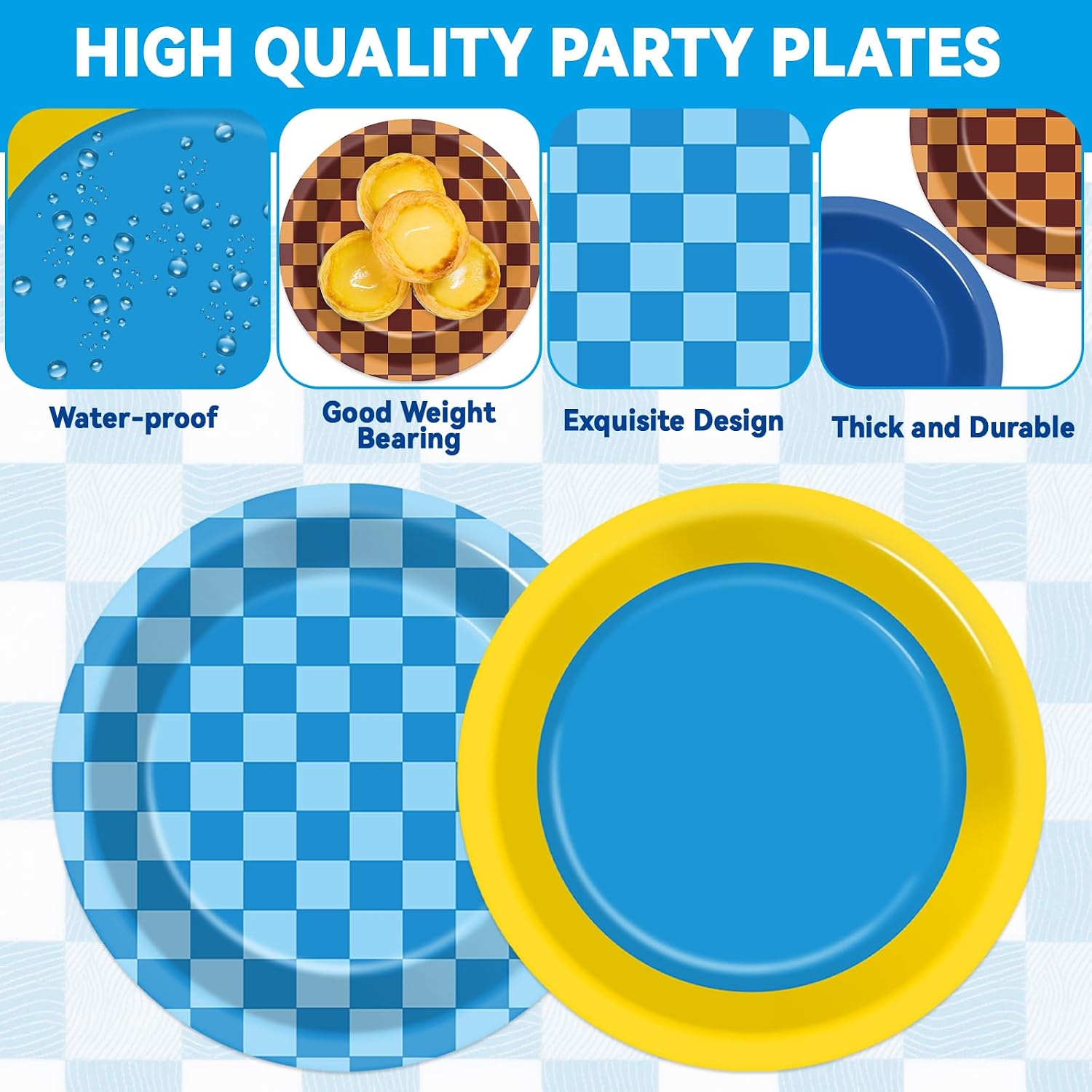 48pcs Blue Hedgehog Party Supplies Cartoon Hedgehog Paper Plates Blue Golden Ring Theme Dessert Plates Video Game Themed Disposable Tableware for Kids Baby Shower Birthday Game Party Decor image 3