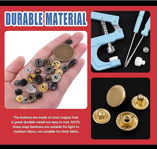 Miniatura 3 de Hilitchi Kit de 103 cierres de cuero, 6 colores de 0.492 in, broches de presión de metal, broches de botón de metal con alicates a presión,