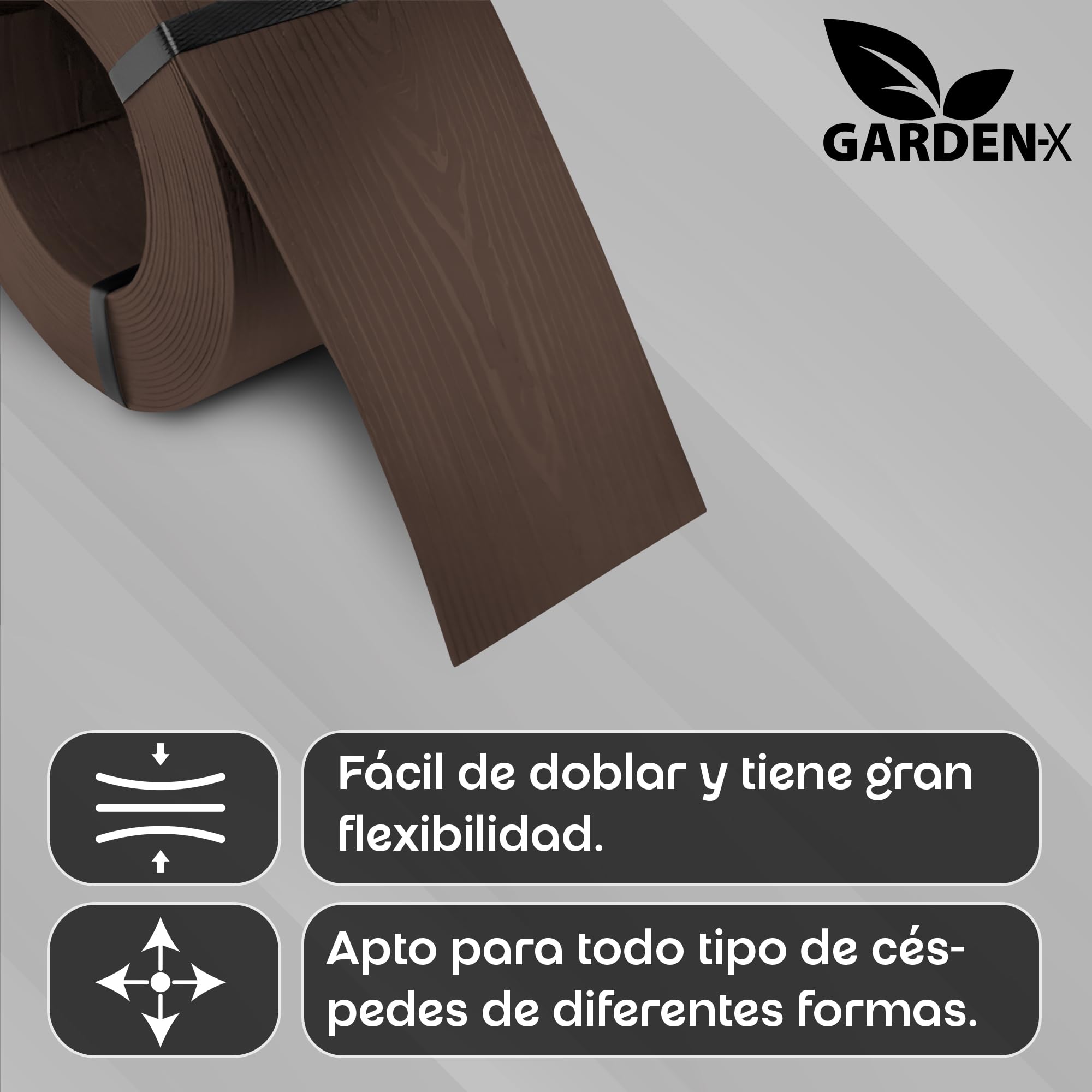 GARDENIX WoodBorder - Borde Flexible con Aspecto de Madera (plástico, Longitud 10 m, Altura 13 cm), Color marrón