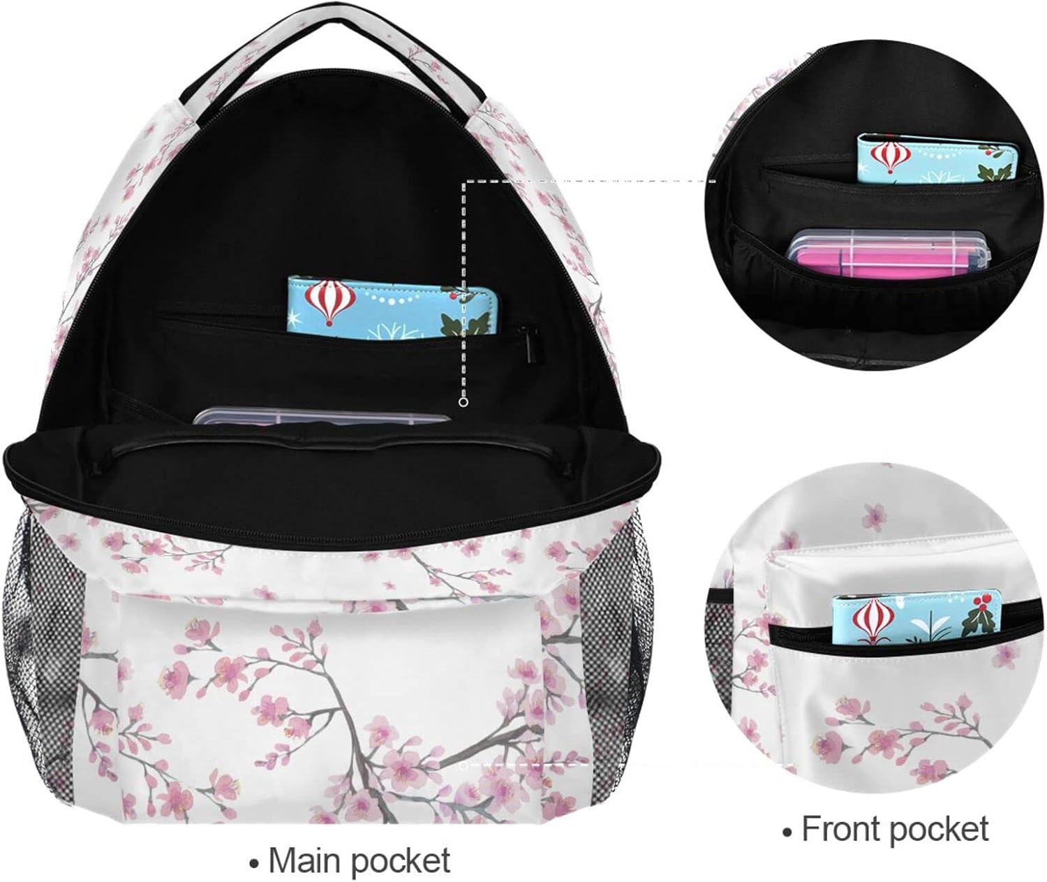 QUGRL Spring Cherry Blossom School Backpack for Girls Boys Pink Japanese Watercolor Large Bookbag Laptop Computer Bag Casual Hiking Travel Daypack Backpack Schoolbag for Teens College 16 Inch