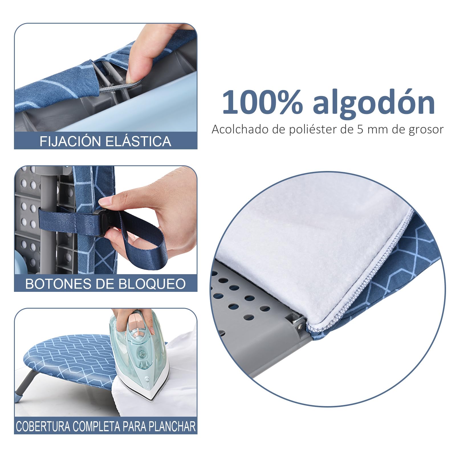 KINGRACK Tabla de Planchar Plegable, 31x82 cm, Azul | Plegable y portátil, pies antideslizantes, ideal para uso doméstico y viajes