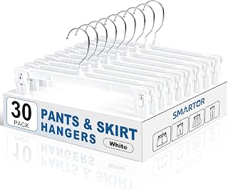 SMARTOR Skirt Hangers with Clips, 30 Pack White Pants Hangers