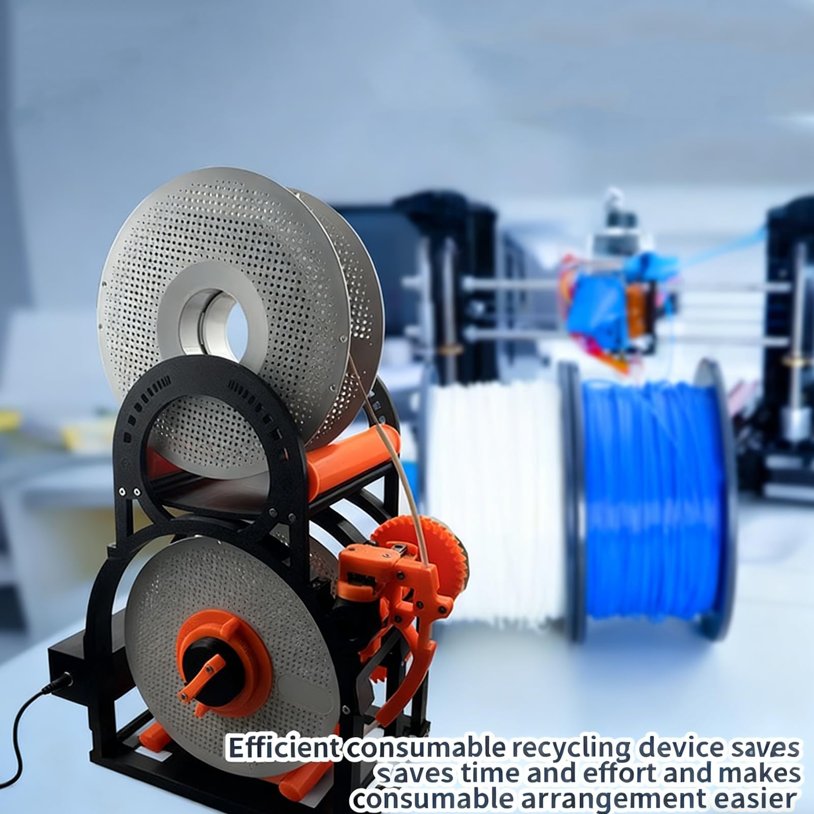 Bobinadora eléctrica de filamento con diseño modular extraíble, evita enredos, ideal para impresión 3D y artes textiles