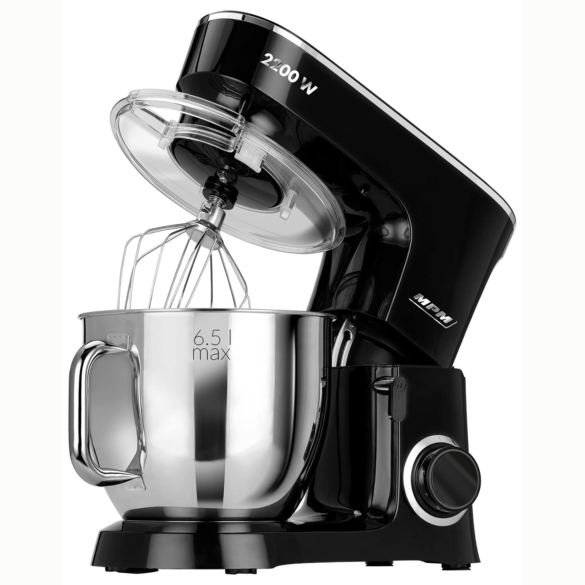 MPM Batidora Amasadora Repostería Profesional Robot Cocina Orbital 2200W Máx. 6,5L Bol Acero Inox, 6 Velocidades + Función Pulso, Sistema Planetario, 3 Accesorios+ Báscula, MRK-19B