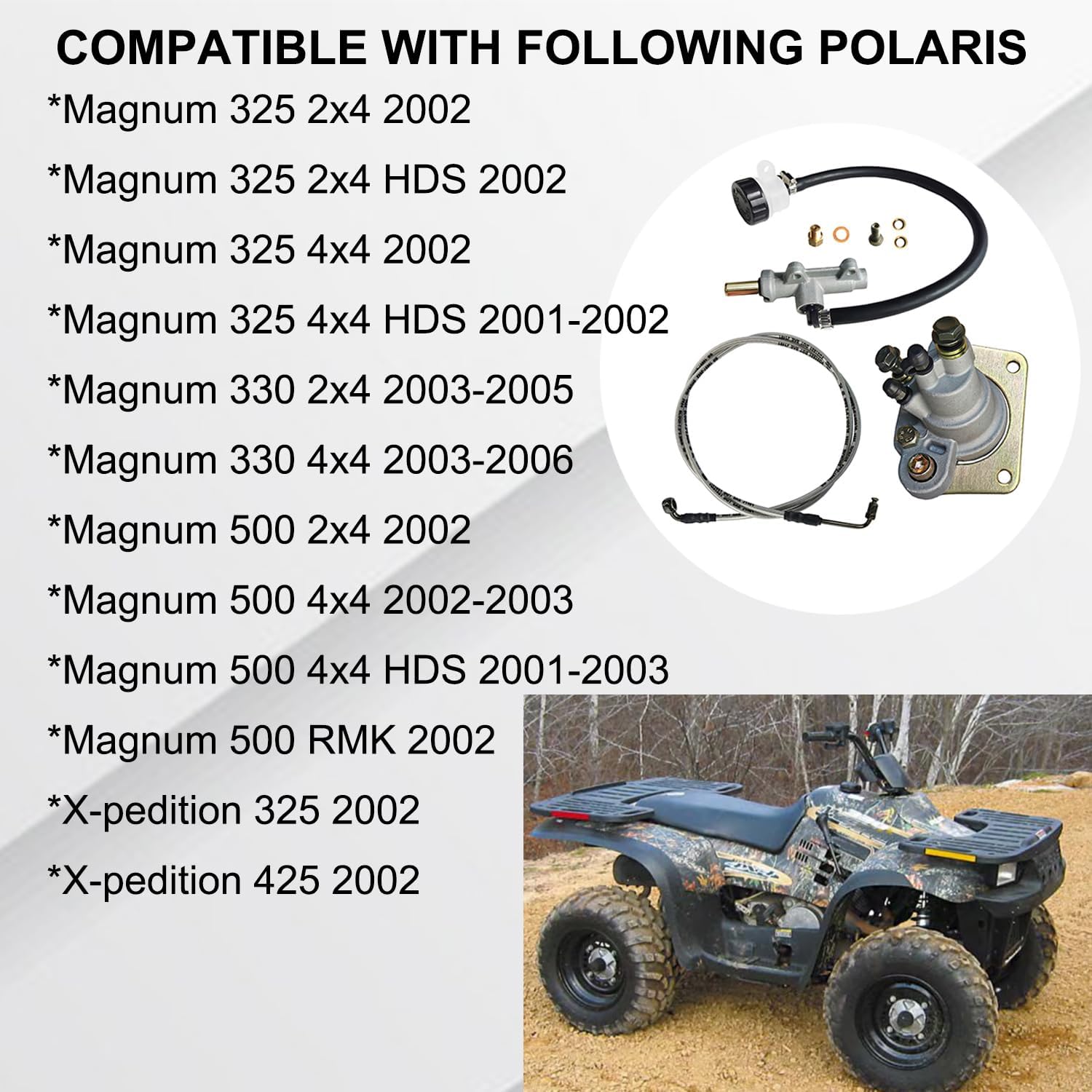 Rear Brake Caliper & Master Cylinder & Brake Hose Line Compatible with Polaris Magnum 500 330 325 X-pedition 425 325 2002-2006 OEM # 1910425 1910311 1910791