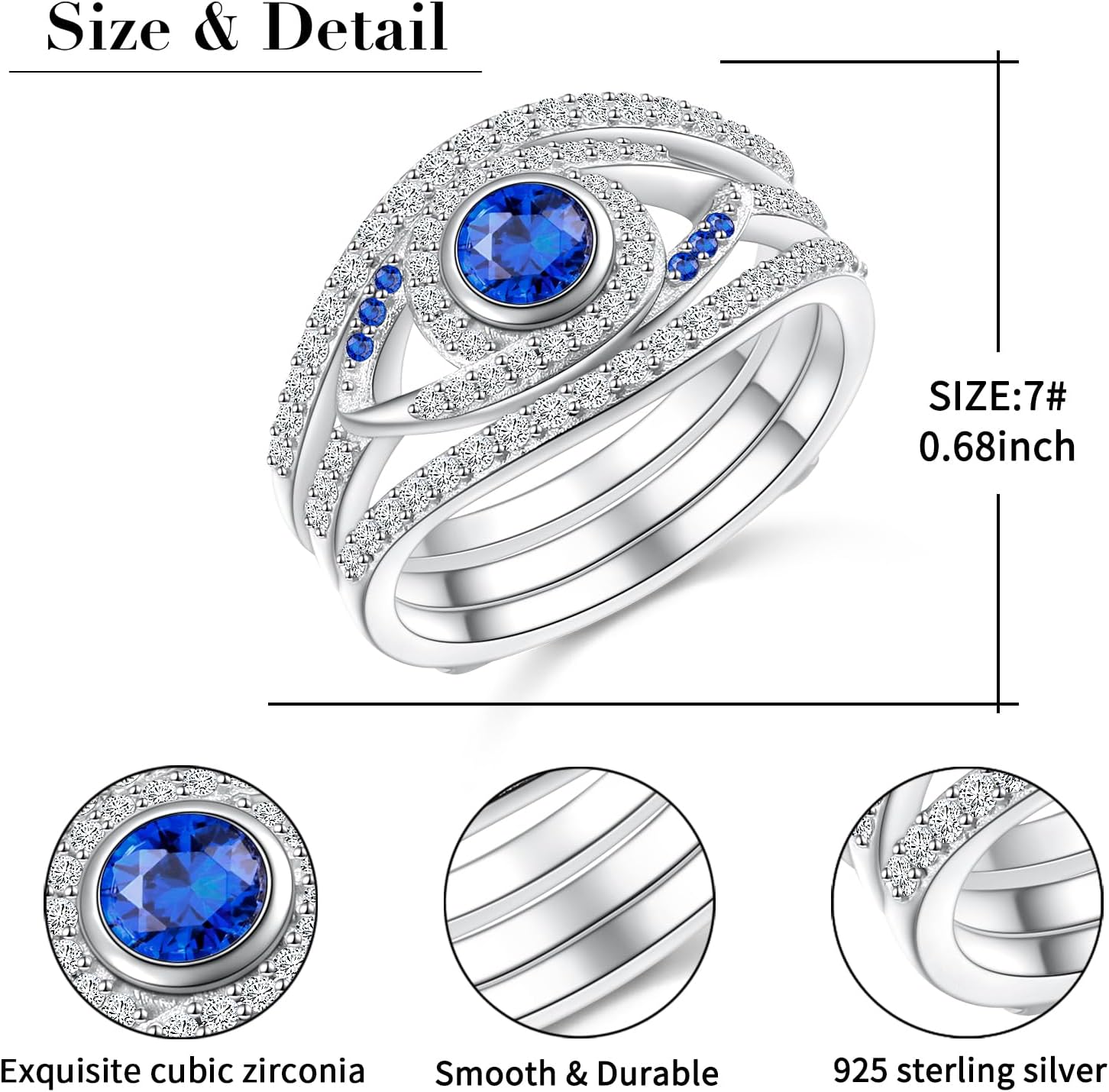 DAOCHONG Evil Eye Ring Set Sterling Silver Turkish Evil Eye Ring Bands Protection Rings for Women Greek Nazar Amulet Jewelry Gifts for Her - Image 7