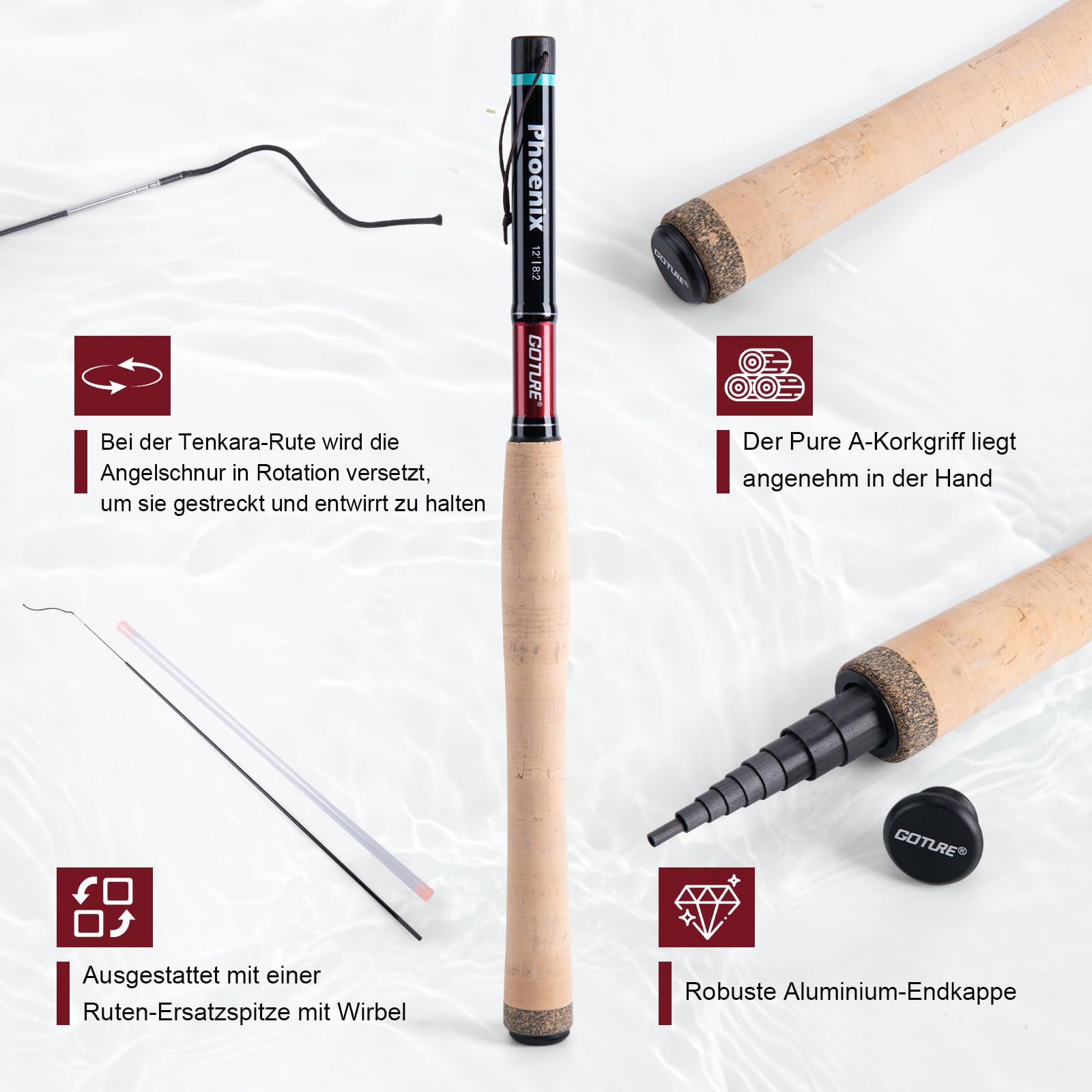 Goture Angelrute - Tenkara-Rute in 3,6 m, komplettes Tenkara-Ruten-Set für Anfänger, 24T Kohlefaser, leicht zu werfen, flexibel, langlebig, leicht und kompakt
