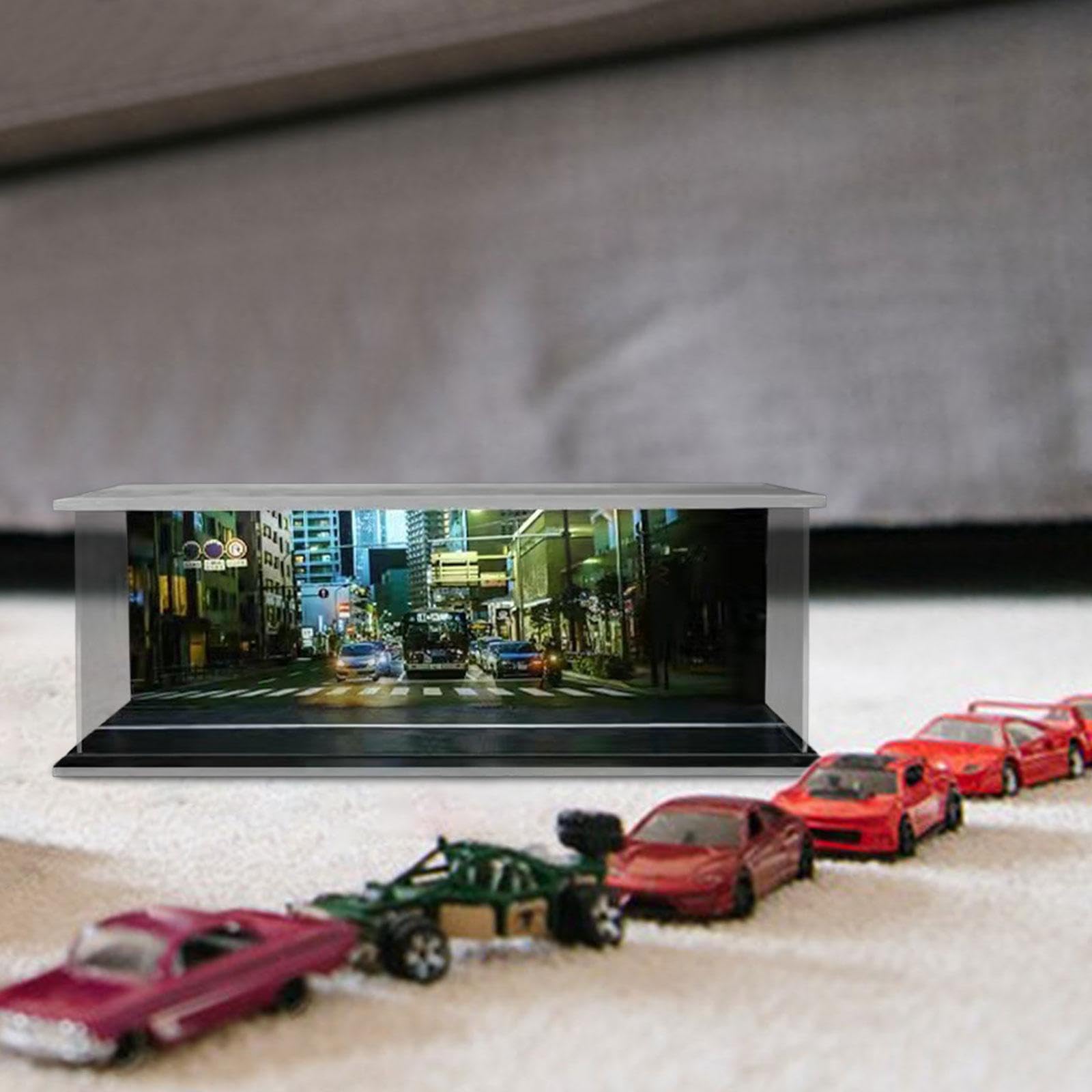 Vitrina en Miniatura a Escala 1/64, Diorama de Coche, Garaje Simulado, Caja de Exhibición LED de Acrílico, Adecuada para, Cruz