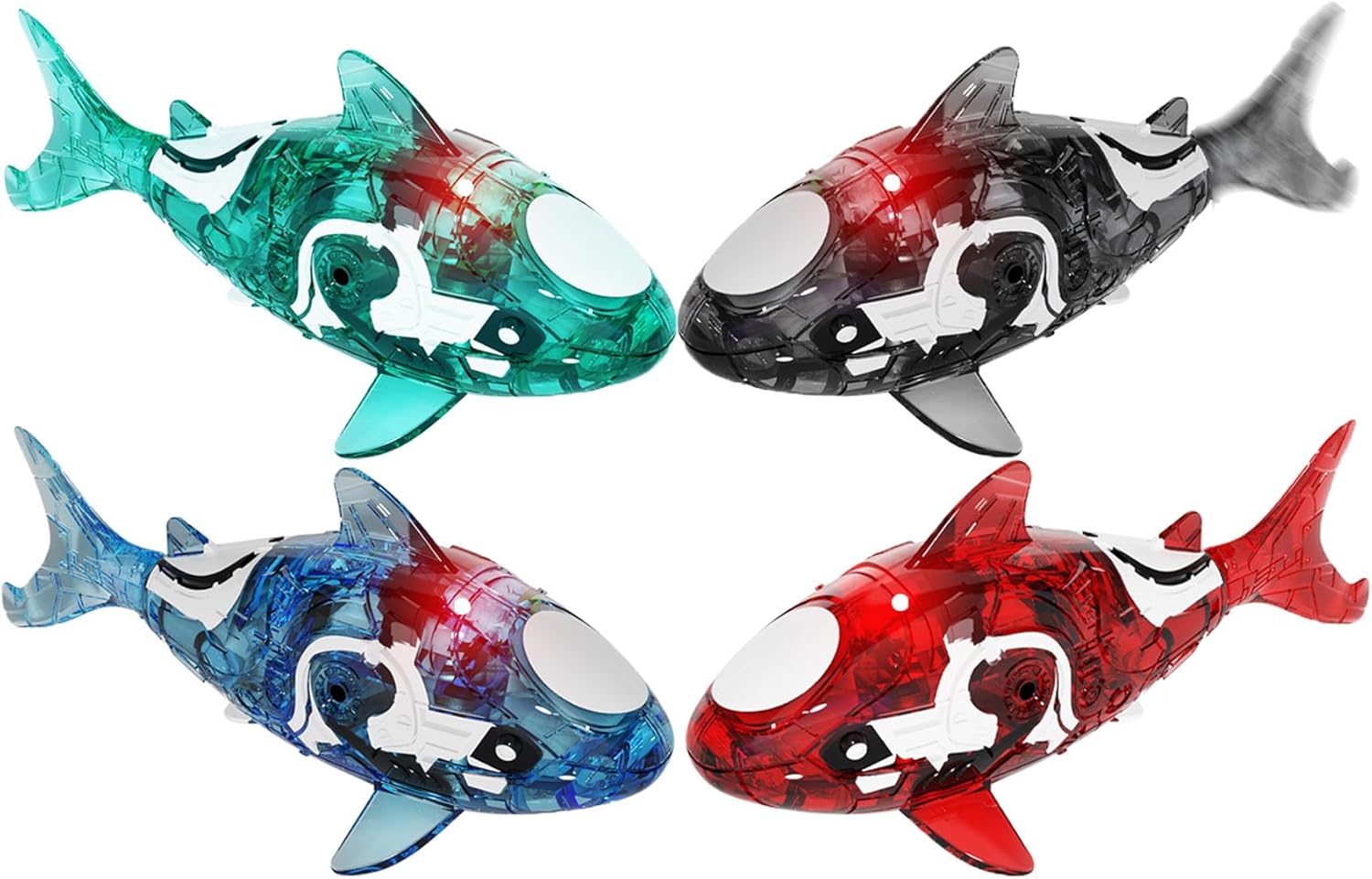 LED Light-Up Bath Toy Shark with Lifelike Tail, Realistic Shark Glowing Swimming Fish - Interactive Water-Activated Lights Flashes Robot, Electronic Pet Fishs Bath Toy (4Pcs)