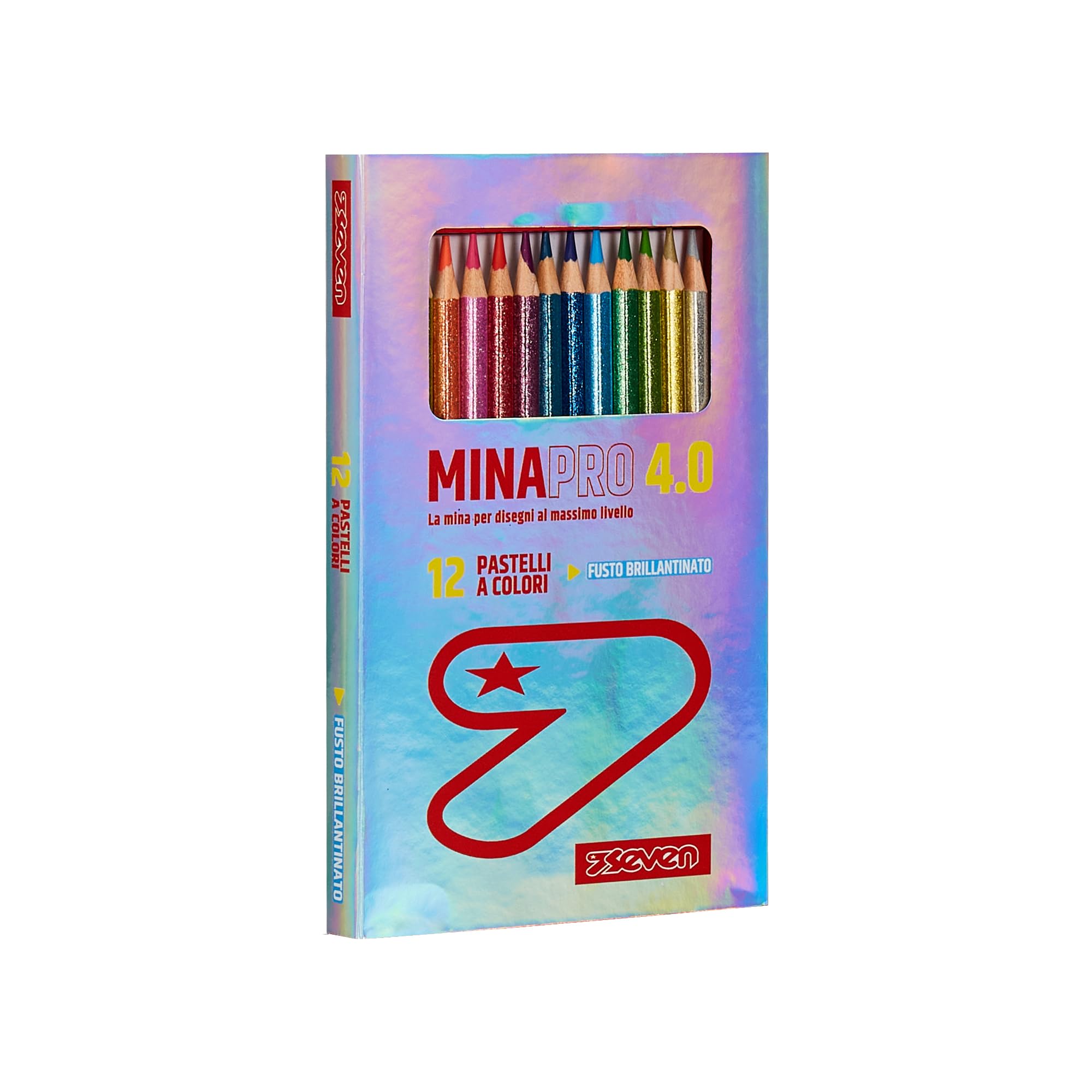 Seven Minapro 4.0 School Crayons, Box of 12 Glitter Pills, Large Lead, Contents: 12 Classic Colours with Glitter Barrel, Children and Youth