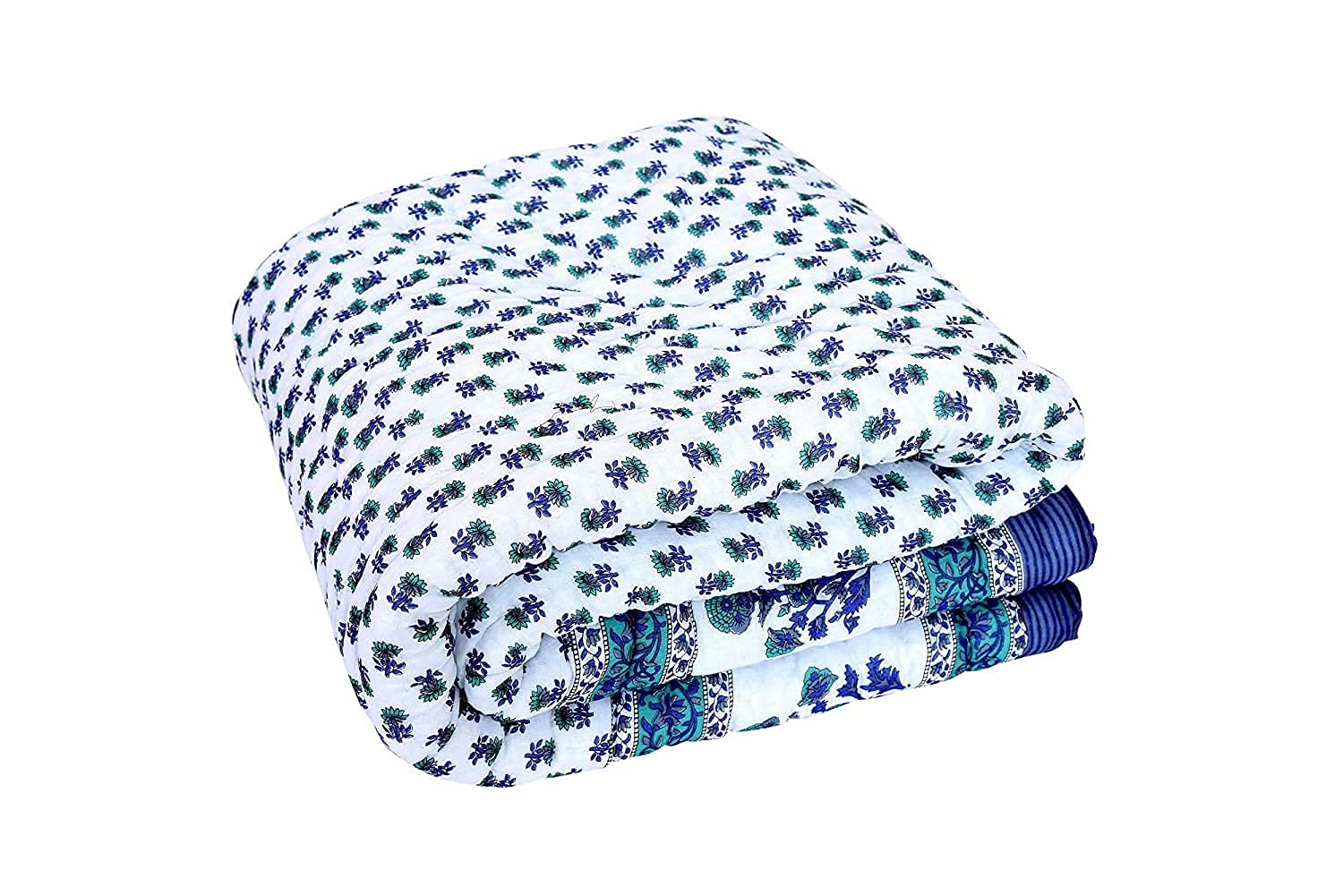 Traditional Famous Jaipuri Beautiful Floral Print in Multi Blue mughal Print Jaipuri Rajai/Razai/Quilt King Size/King Size Bed Quilt/Comforter/AC Quilt/AC Comforter