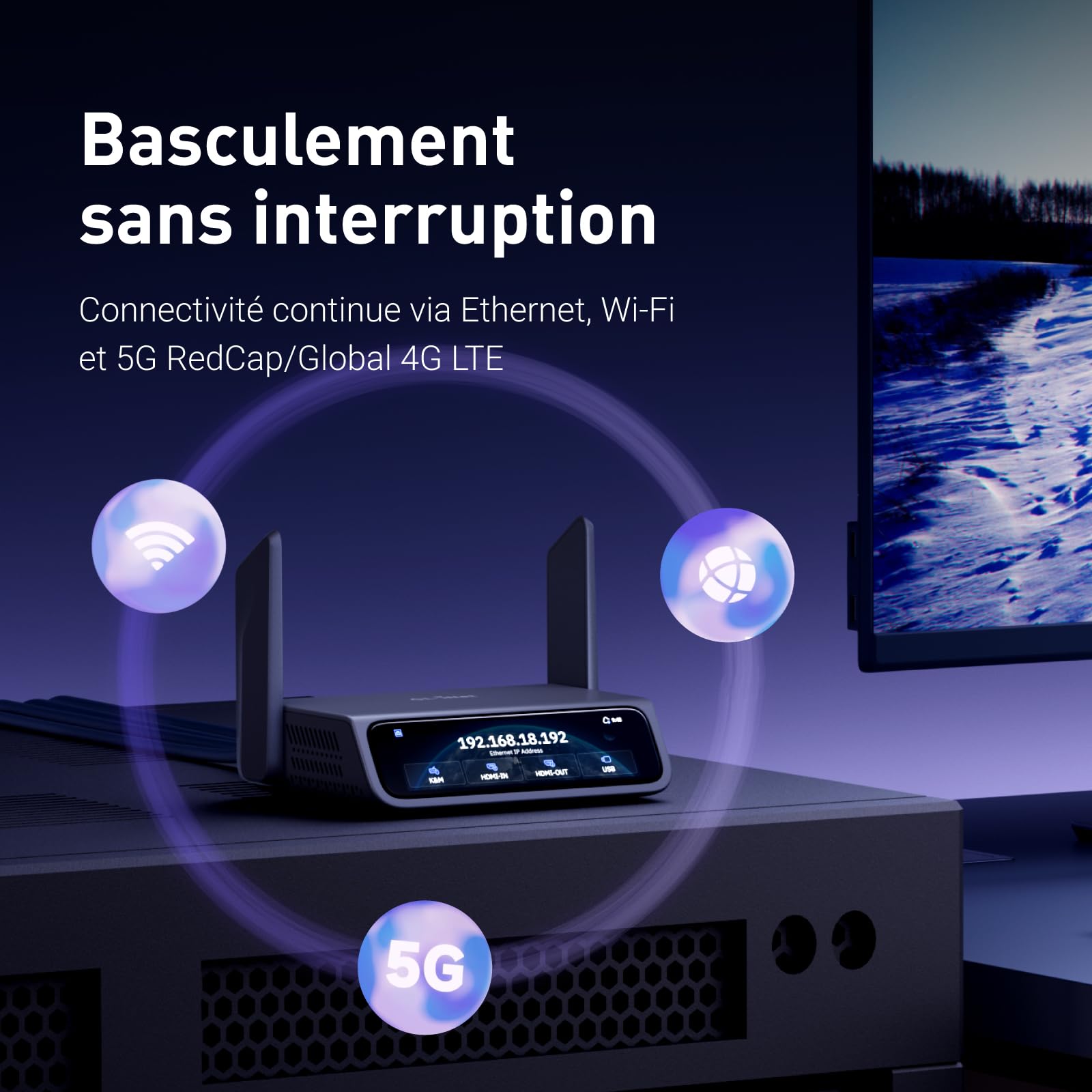 GL.iNet Comet 5G Redcap GL-RM10RC Remote KVM 4K HDMI écran Tactile Wi-FI 6 | KVM distant 5G RedCap avec failover Multi-WAN, écran tactile 3,69", eMMC OS 64Go, encodage H.264 4K faible latence