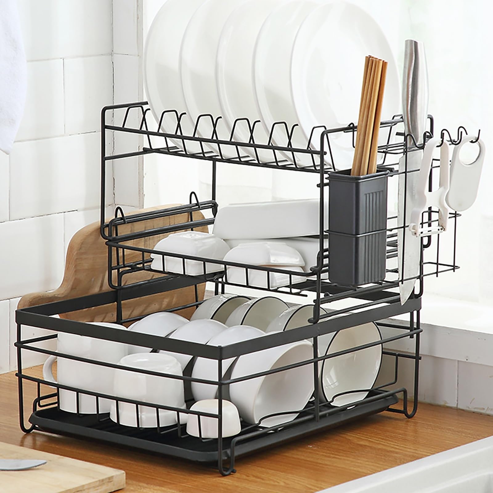 Escurreplatos De 3 Niveles Con Tabla De Escurrir,Escurreplatos Grande Para Fregadero,Porta Utensili Extraíble,Escurridor De Platos Acero Inoxidable Para Cocina