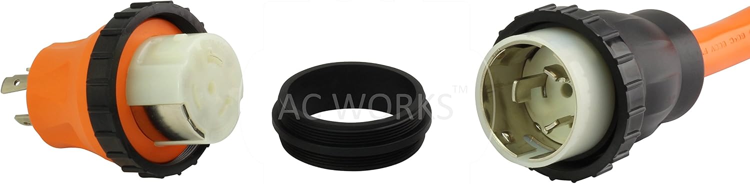 AC WORKS 50Amp RV Marine Detachable Adapter (L14-20P 20A 4-Prong Locking Plug-Compact)