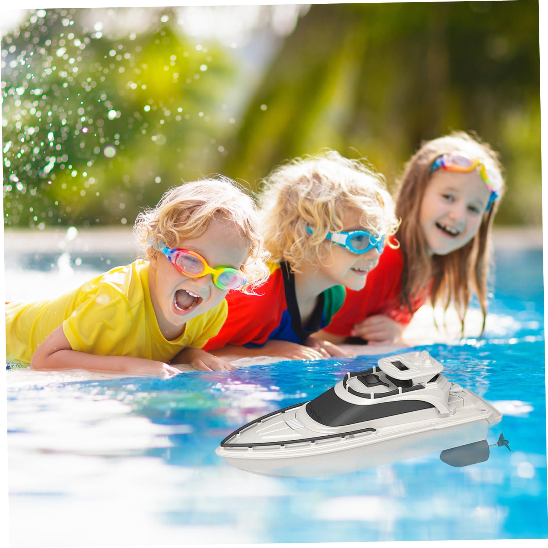 Barco de control remoto para piscina | Barcos de control remoto, barco RC impermeable de 4 vías de 2, 4 GHz, acorazado RC para evitar obstáculos con doble hélice, de yate de simulación con pilas