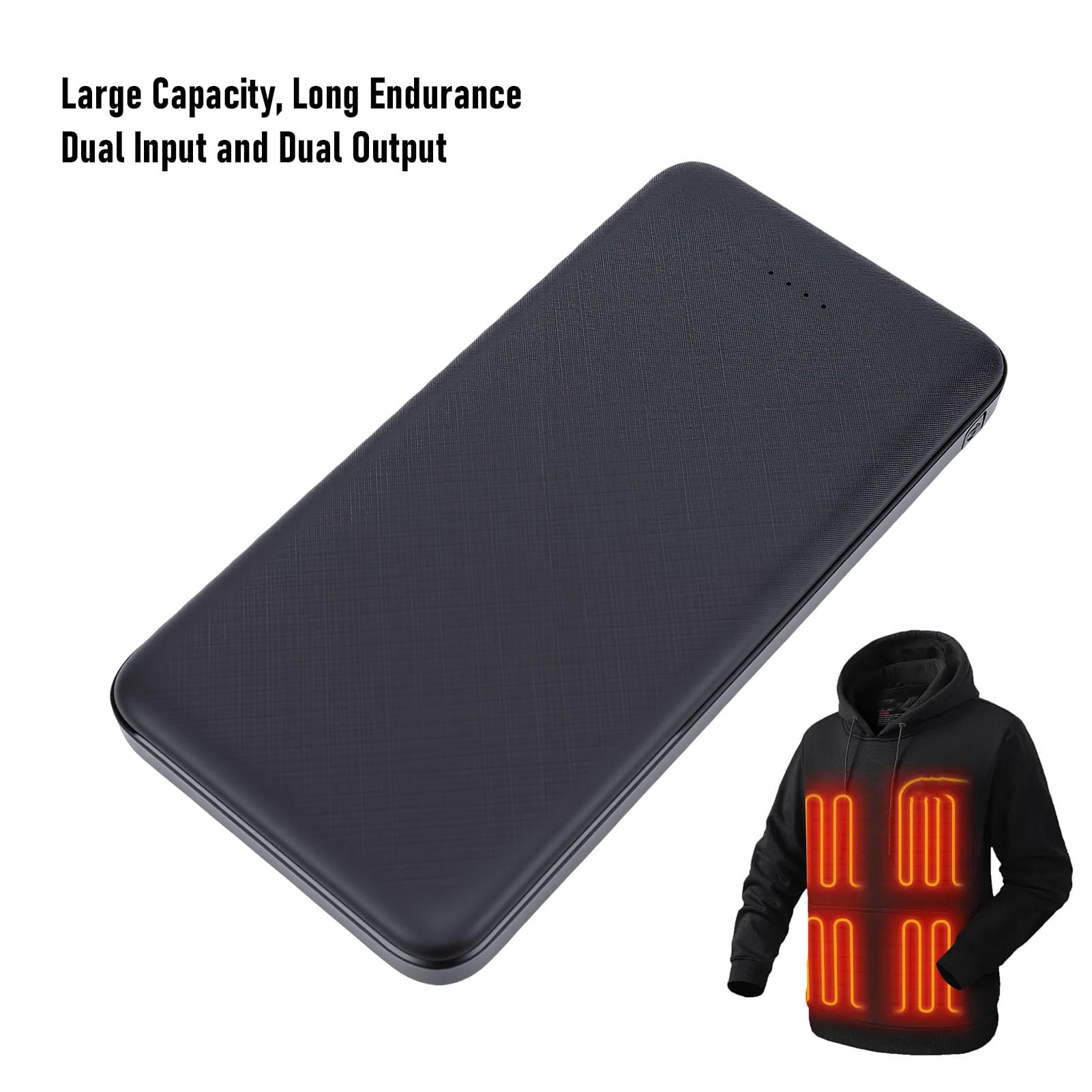 Fockety Batterie Rechargeable 5 V 2,1 A pour Gilet Chauffant, Batterie pour Veste Chauffante 10 000 MAh, Banque d'alimentation pour Gilet Chauffant avec Câble de Charge (Noir)