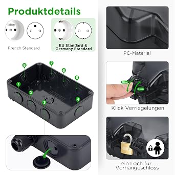 Upgrade Outdoor Socket Waterproof Socket IP66 with Switch Indicator Light Outdoor Socket Surface-Mounted Weatherproof Outdoor Socket Garden Wall Socket with Lockable Hinged Lid Double Socket