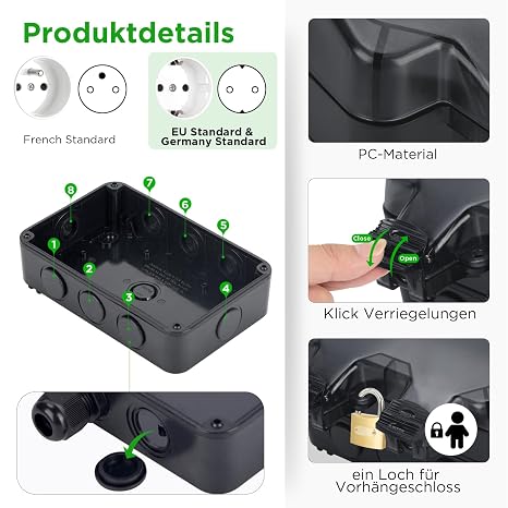 Upgrade Outdoor Socket Waterproof Socket IP66 with Switch Indicator Light Outdoor Socket Surface-Mounted Weatherproof Outdoor Socket Garden Wall Socket with Lockable Hinged Lid Double Socket