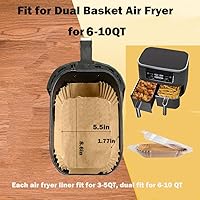 Vista 3 de 100 piezas de revestimientos de papel de pergamino desechables para freidora de aire, 21.8 x 14 cm, rectangulares, para cesta doble de 5.7-9.5 L