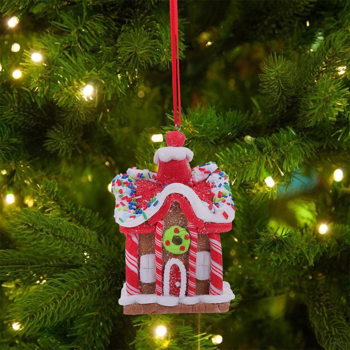 FOMIYES 4 Piezas Adorno Colgante en Forma de Casa de Jengibre para Árbol de Navidad, Decoración Navideña Delicada de Arcilla Polimérica para Fiestas y Hogar
