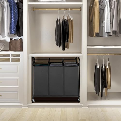 Miniatura 3 de Yorking Carrito clasificador de lavandería, carrito de lavandería con 3 bolsas grandes extraíbles, cesta organizadora de lavandería con ruedas