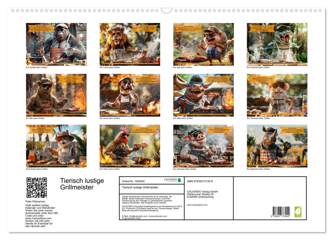 Tierisch lustige Grillmeister (Wandkalender 2026 DIN A2 quer), CALVENDO Monatskalender: Ein Muss für alle Grillmeister, die den Tag mit einem Lächeln beginnen wollen