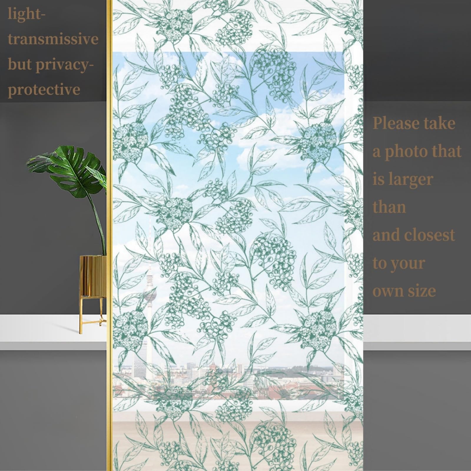 Vinilo Adhesivo Cristal Decorativo Plantas Arquitectónicas Vinilos para Cristales Privacidad Estatico Anti UV Reutilizable para Oficina Dormitorio Sala de Estar Vinilo para Ventanas