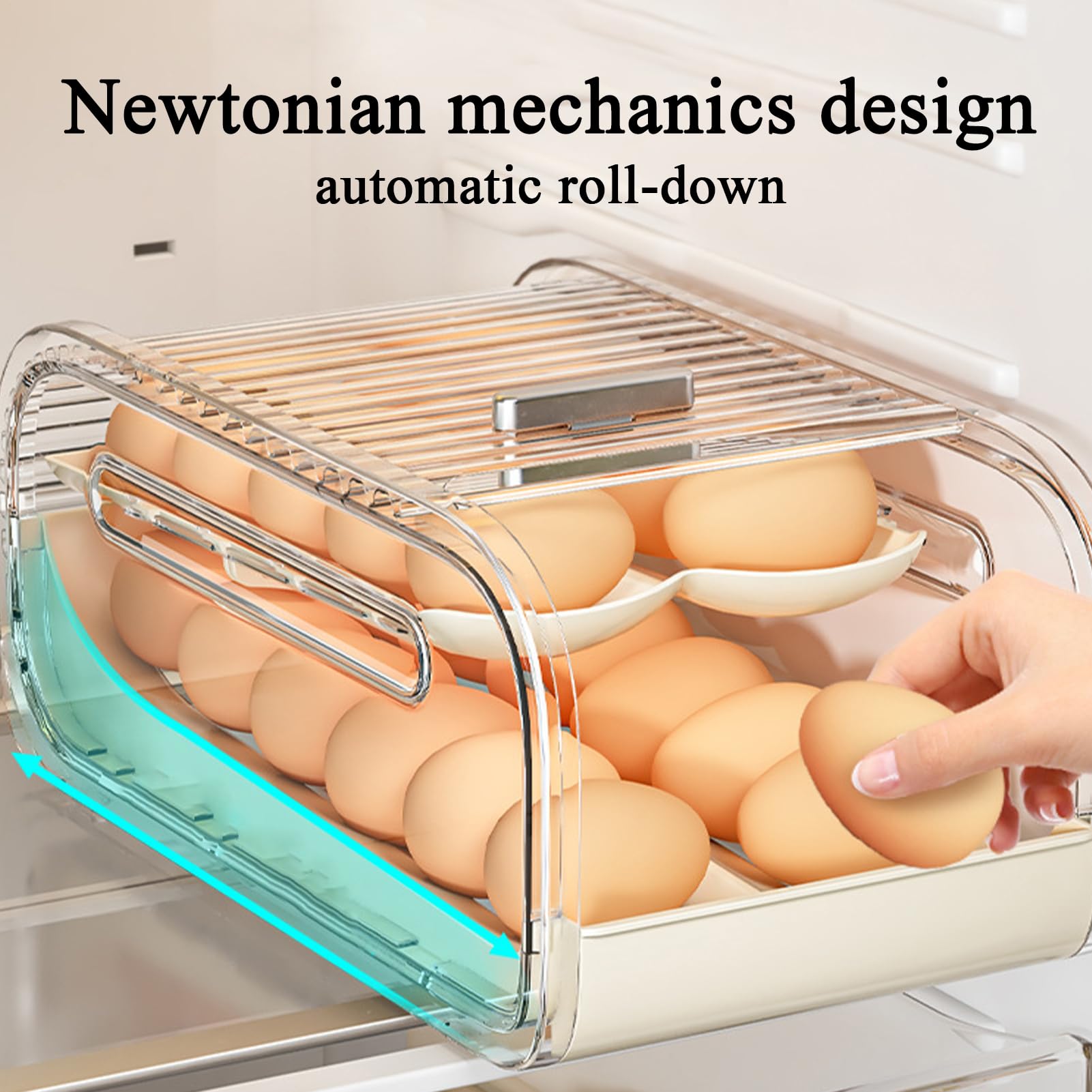 Organizador de Huevos para 2 Niveles Con Rodamiento Automático Y Tapa Con