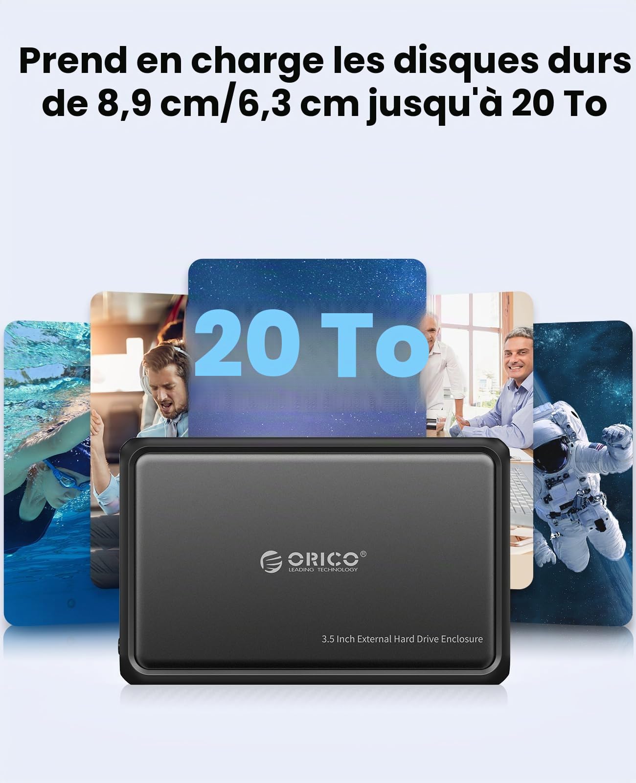 ORICO USB C Boîtier Disque Dur 3,5 Pouces Externe USB 3.0 vers SATA Disque Dur 3,5 2,5 Pouces HDD SSD Supporte UASP 5Gbps jusqu'à 20 to, Alimentation 12V / 2A Inclus (Métal + ABS-Noir-DDL35C3)