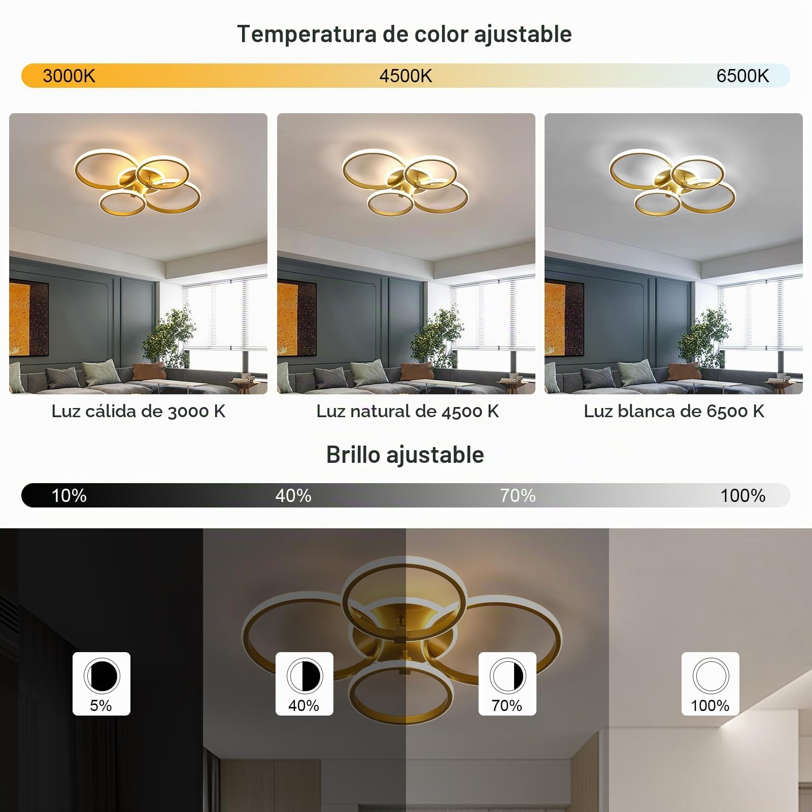 Comely Lamparas de Techo Moderno 36W, Plafon LED Techo Regulable | Con Mando a Distáncia, Luz de Techo Redonda Para Salón Dormitorio Cocina Habitación (69 * 58 * 9 CM), Dorado