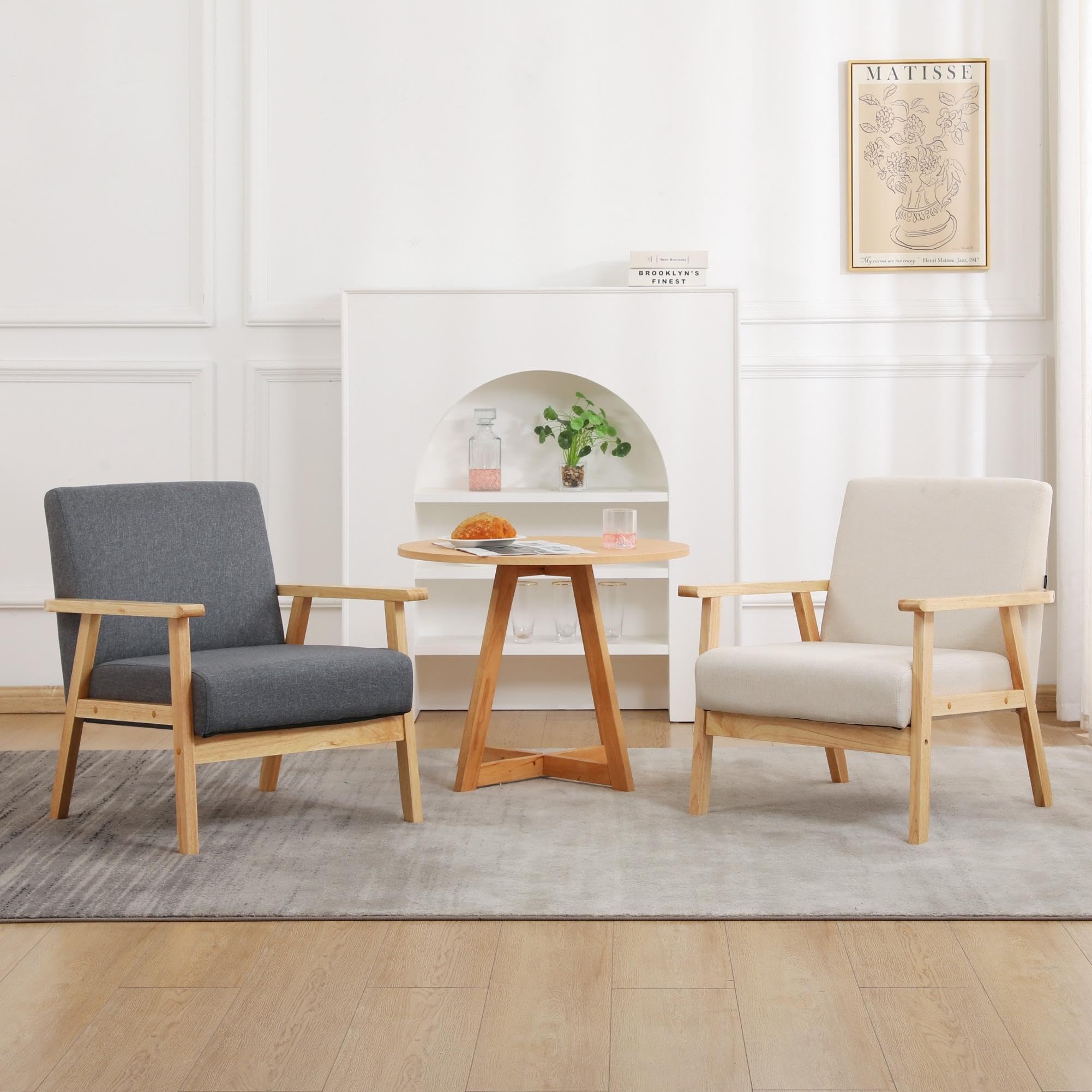Mingone 2er Set Sessel Gepolsterter Cocktailsessel Skandinavischer Stil Loungesessel Modern Einzelsofa Massivholz für Wohnzimmer Schlafzimmer Grau