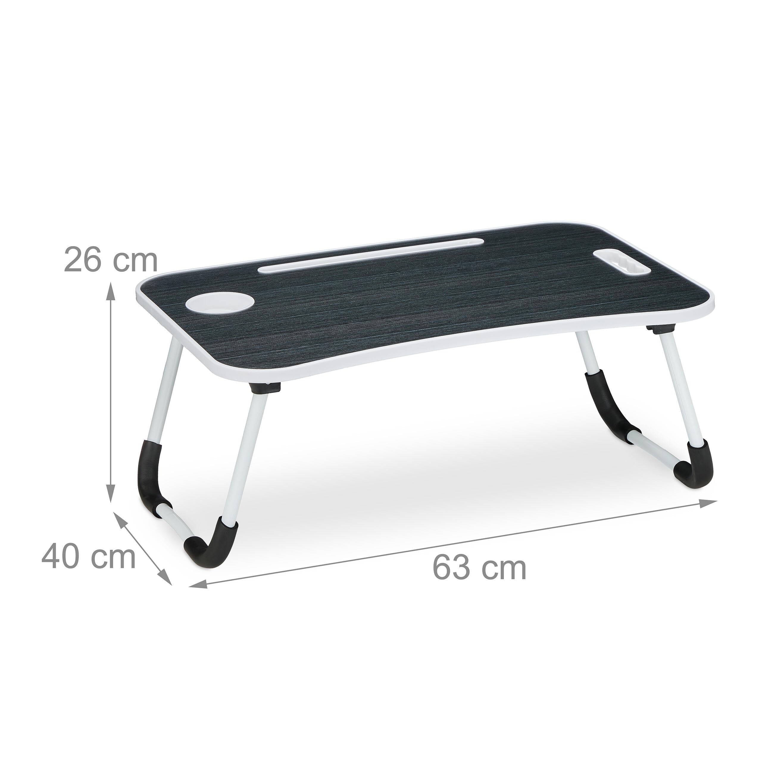Relaxdays Stolik pod laptopa do łóżka i kanapy, wys. x szer. x gł.: 26 x 63 x 40 cm, składany stolik pod łóżko, stolik na notebooka, czarny/biały