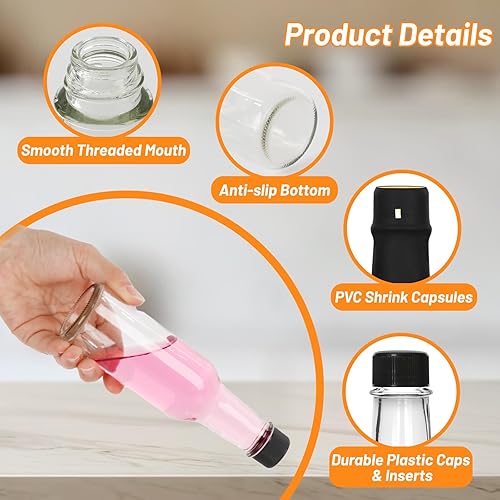 Miniatura 3 de Alotpower Paquete de 35 botellas de salsa picante de 5 onzas, botellas vacías de vidrio transparente con tapas de rosca negras a prueba de fugas,