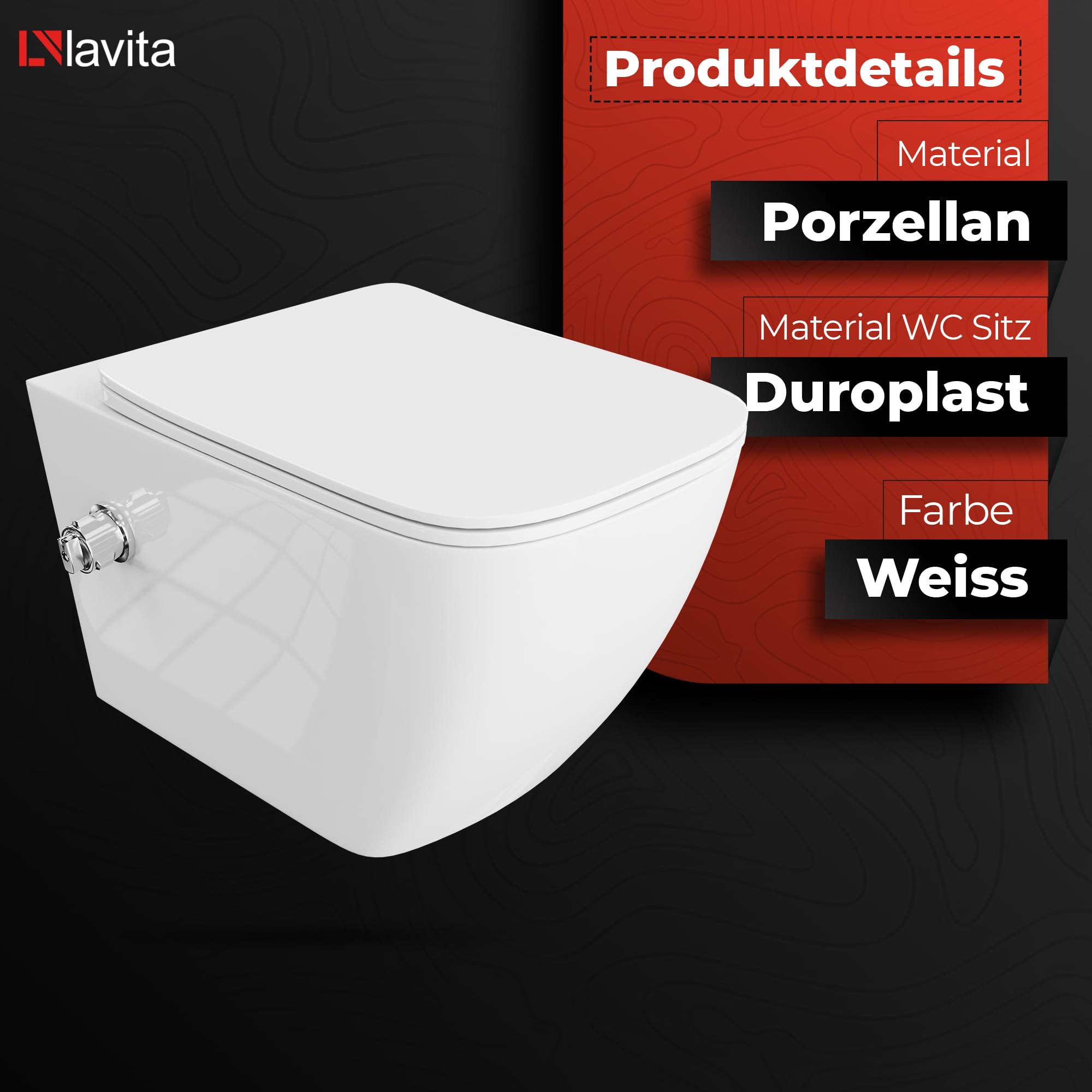 Lavita Vorwandelement Solido Start + Wand Hänge WC Parana Weiß Spülrandlos + WC Sitz mit Absenkautomatik Verchromter Knopf Komplettset Unterputz Spülkasten Toilette Komplett Sett WC
