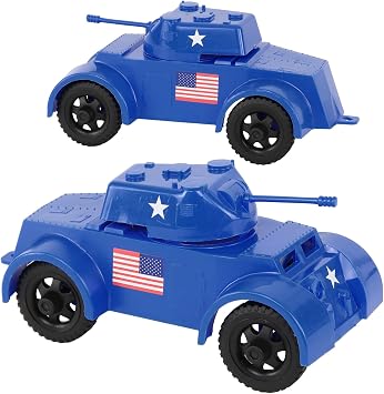 Tim Mee Toy TimMee Staghound Armored Cars - Blue Plastic Army Men Scout Vehicles