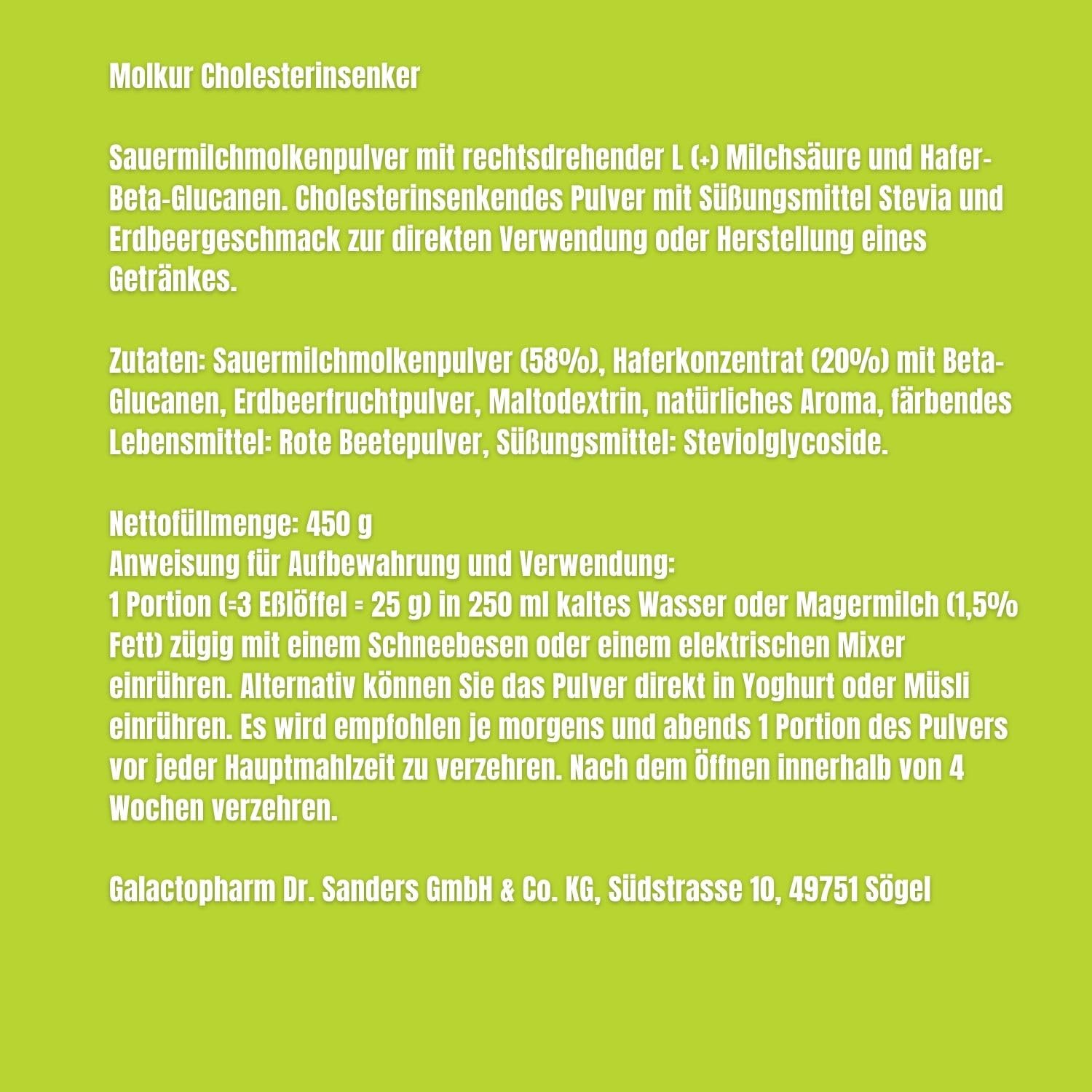 Cholesterinsenker Pulver – mit Hafer-Beta-Glucanen zur natürlichen Cholesterinreduktion – Herzgesundheit & LDL-Senkung – Erdbeergeschmack, Stevia, ohne Phytosterine