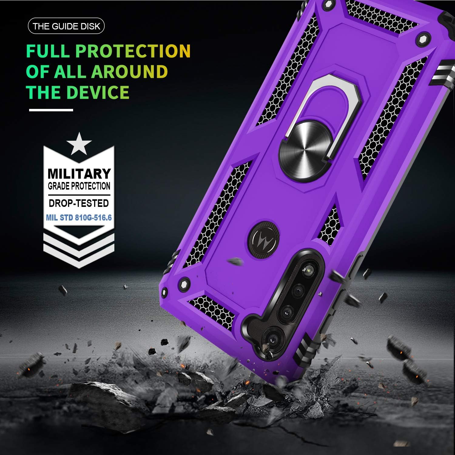 Compatible for Moto G Stylus 2020 Case 6.4-inch with HD Screen Protector, Gritup Military-Grade Shockproof Protective Phone Case with Magnetic Kickstand Ring for Motorola Moto G Stylus 2020 Purple